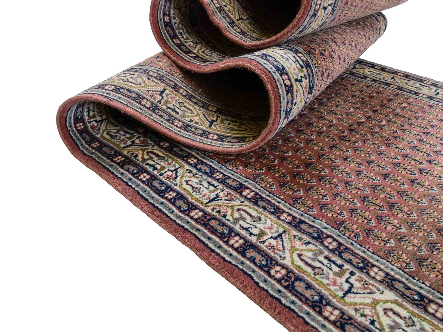 Feiner, handgeknüpfter Indo Sarough Mir Orientteppich Läufer aus Wolle von Khademi. Größe 403 x 80 cm. Farbe: Rot, cremeweiß. Verkauf durch JUPITER Intl.