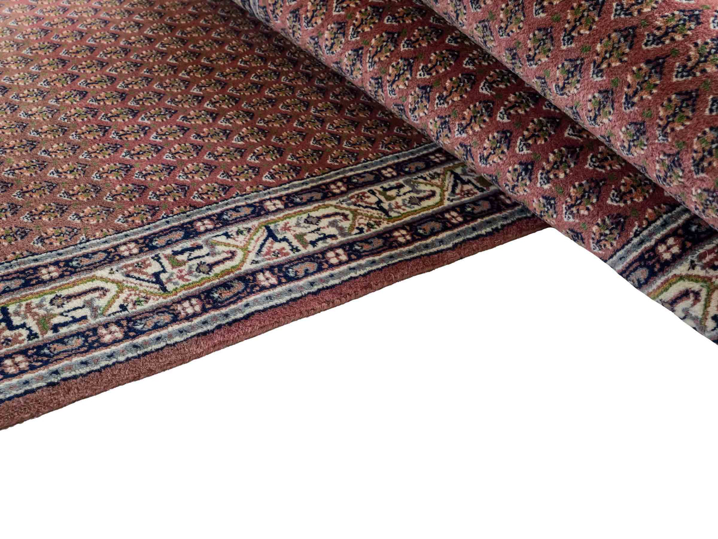 Feiner, handgeknüpfter Indo Sarough Mir Orientteppich Läufer aus Wolle von Khademi. Größe 403 x 80 cm. Farbe: Rot, cremeweiß. Verkauf durch JUPITER Intl.