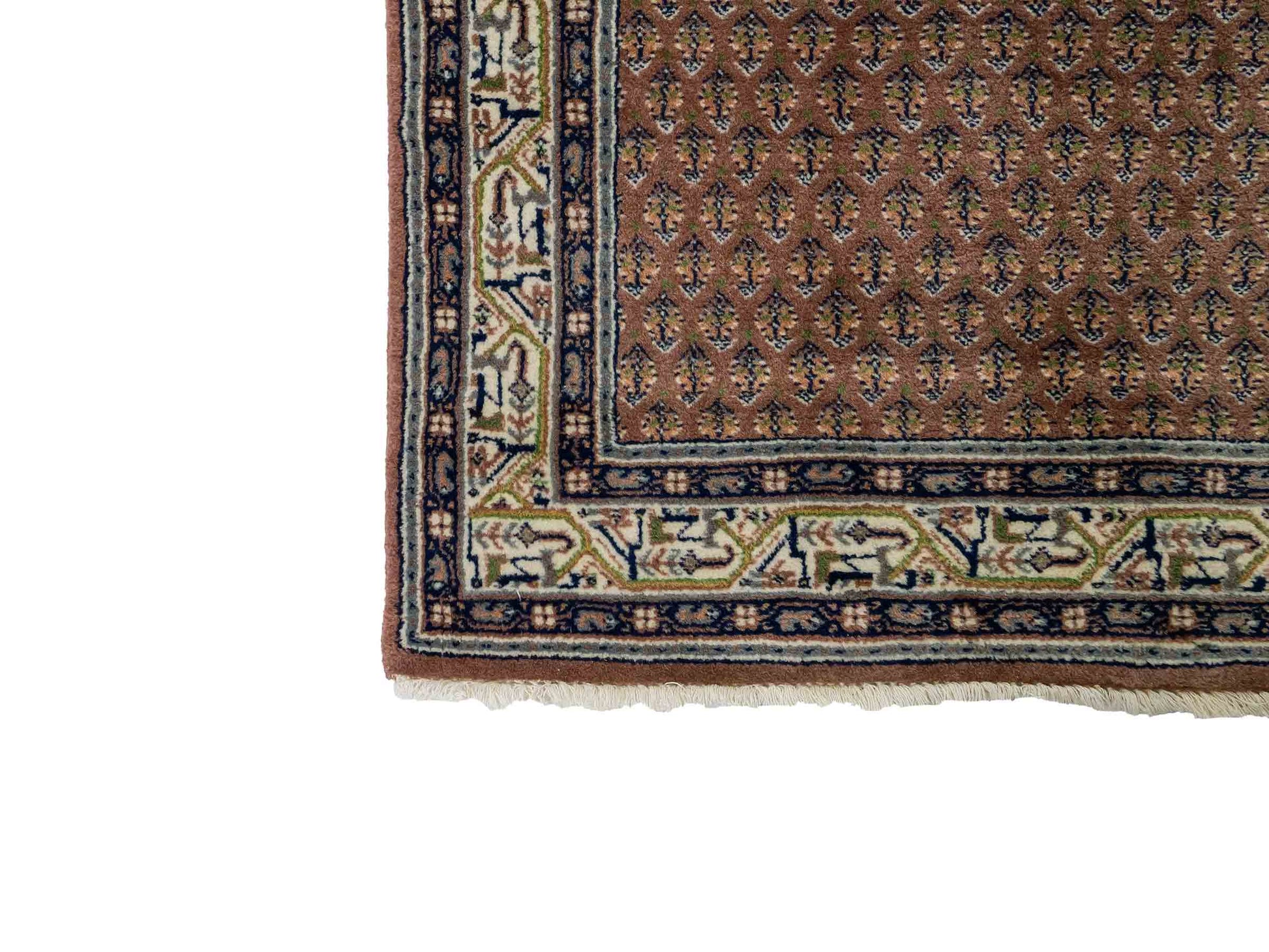 Feiner, handgeknüpfter Indo Sarough Mir Orientteppich Läufer aus Wolle von Khademi. Größe 403 x 80 cm. Farbe: Rot, cremeweiß. Verkauf durch JUPITER Intl.