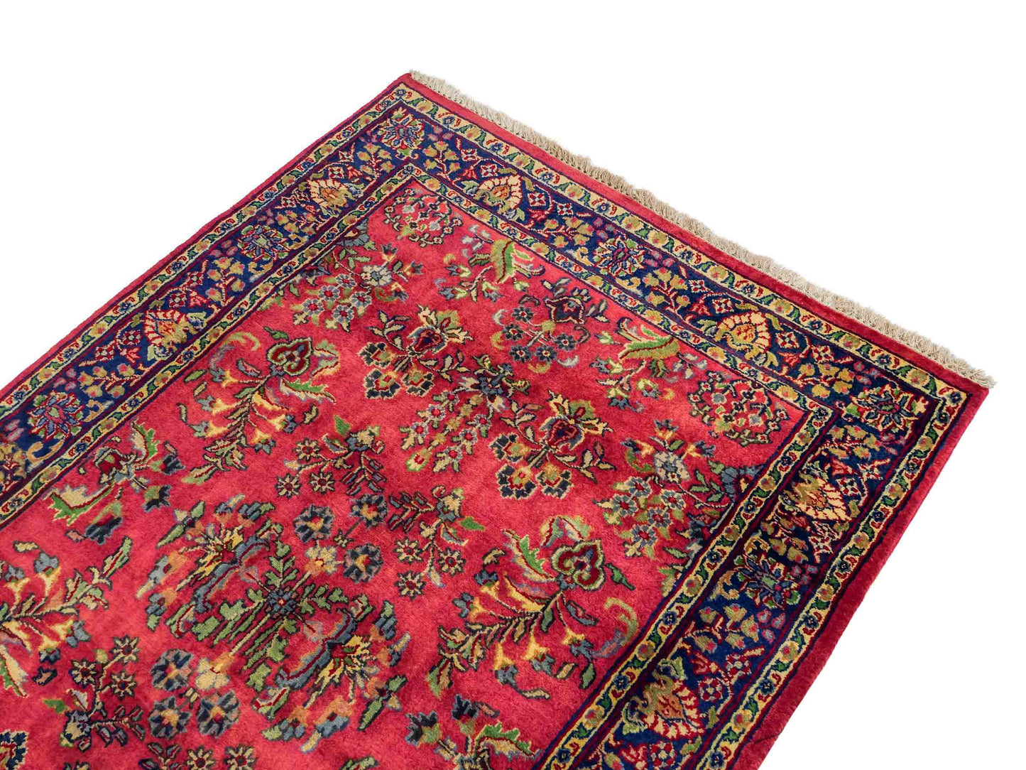 Handgeknüpfter, indischer Orientteppich mit Sarough Design von Khademi aus Wolle, rot. 172x116 cm. Verkauf durch Jupiter Intl.