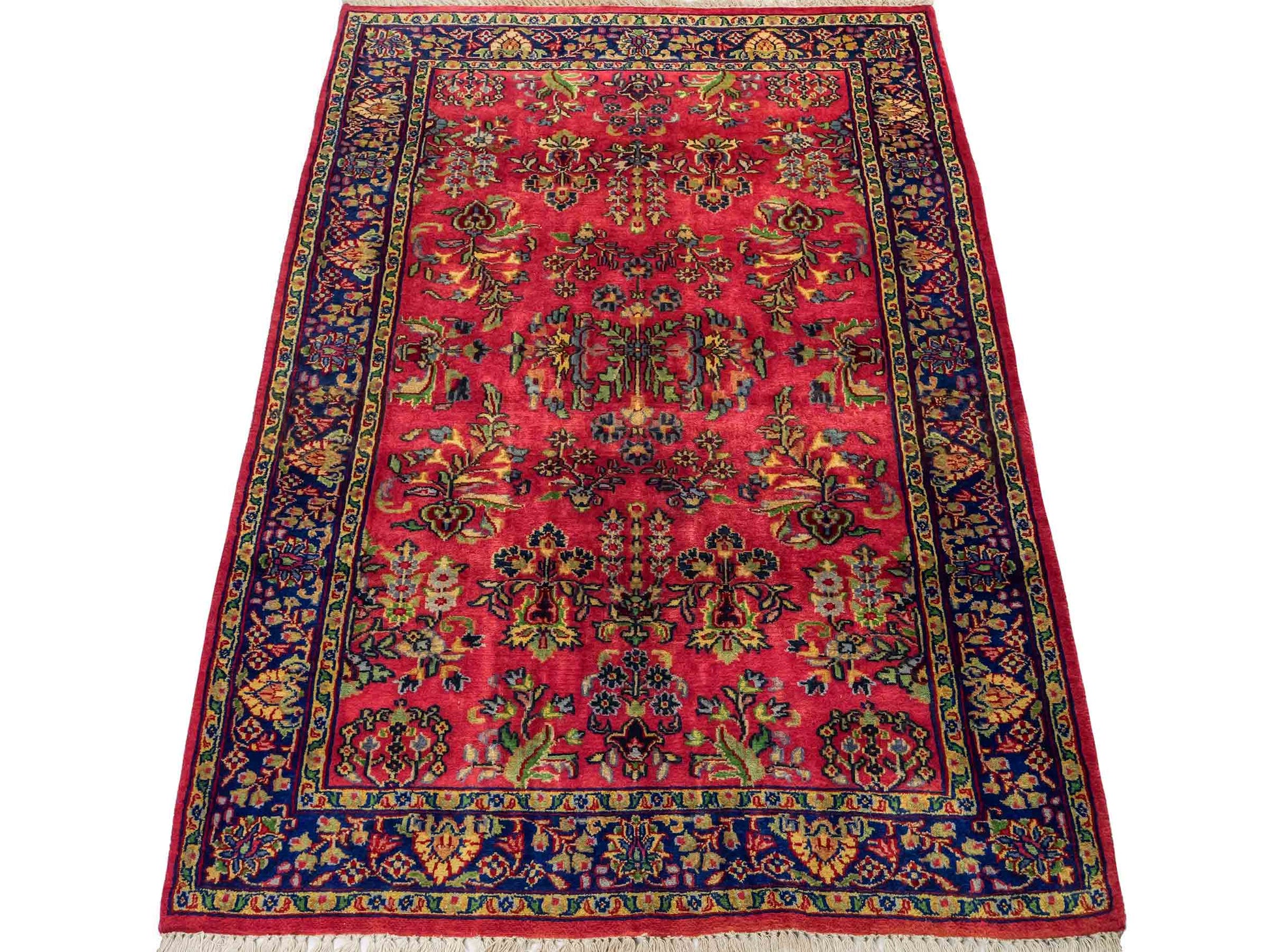 Handgeknüpfter, indischer Orientteppich mit Sarough Design von Khademi aus Wolle, rot. 172x116 cm. Verkauf durch Jupiter Intl.