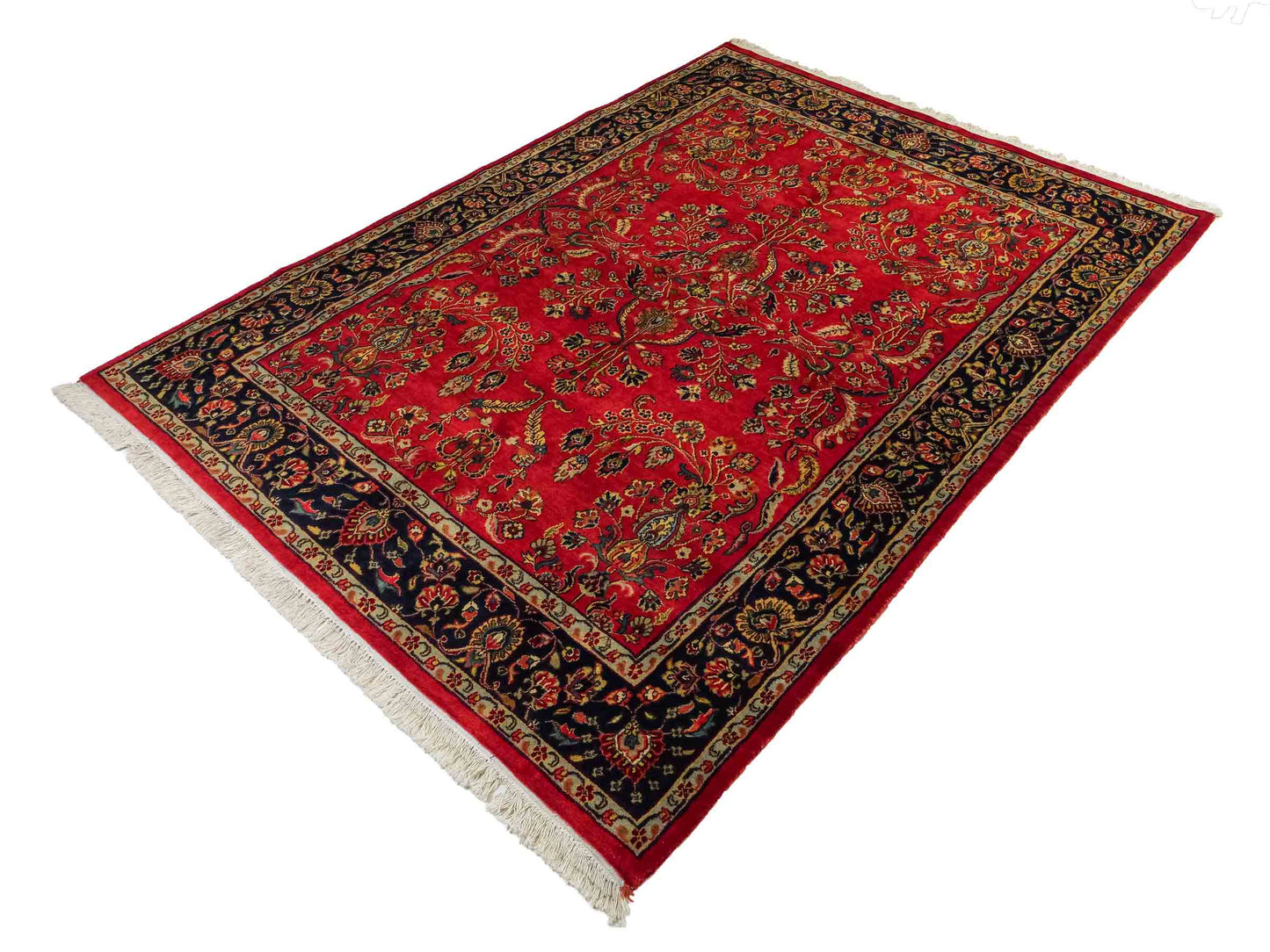 Handgeknüpfter, indischer Orientteppich mit Sarough Design von Khademi aus Wolle, rot. 215x154 cm. Verkauf durch Jupiter Intl.