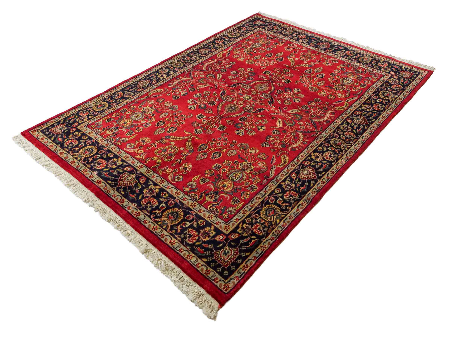 Handgeknüpfter, indischer Orientteppich mit Sarough Design von Khademi aus Wolle, rot. 215x154 cm. Verkauf durch Jupiter Intl.