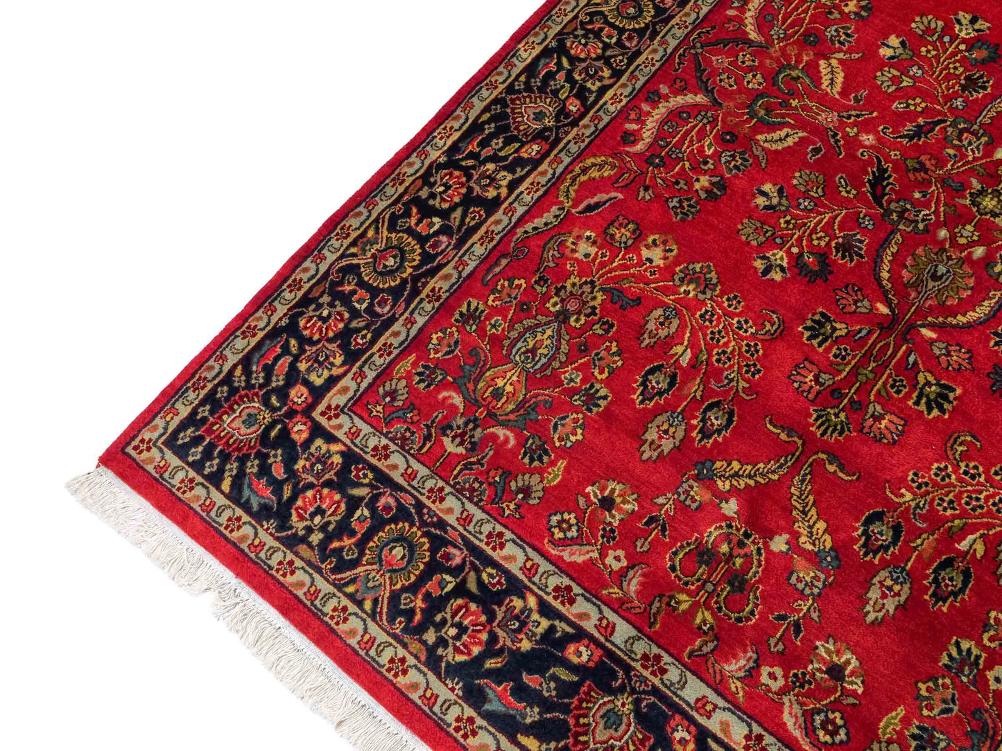 Handgeknüpfter, indischer Orientteppich mit Sarough Design von Khademi aus Wolle, rot. 215x154 cm. Verkauf durch Jupiter Intl.