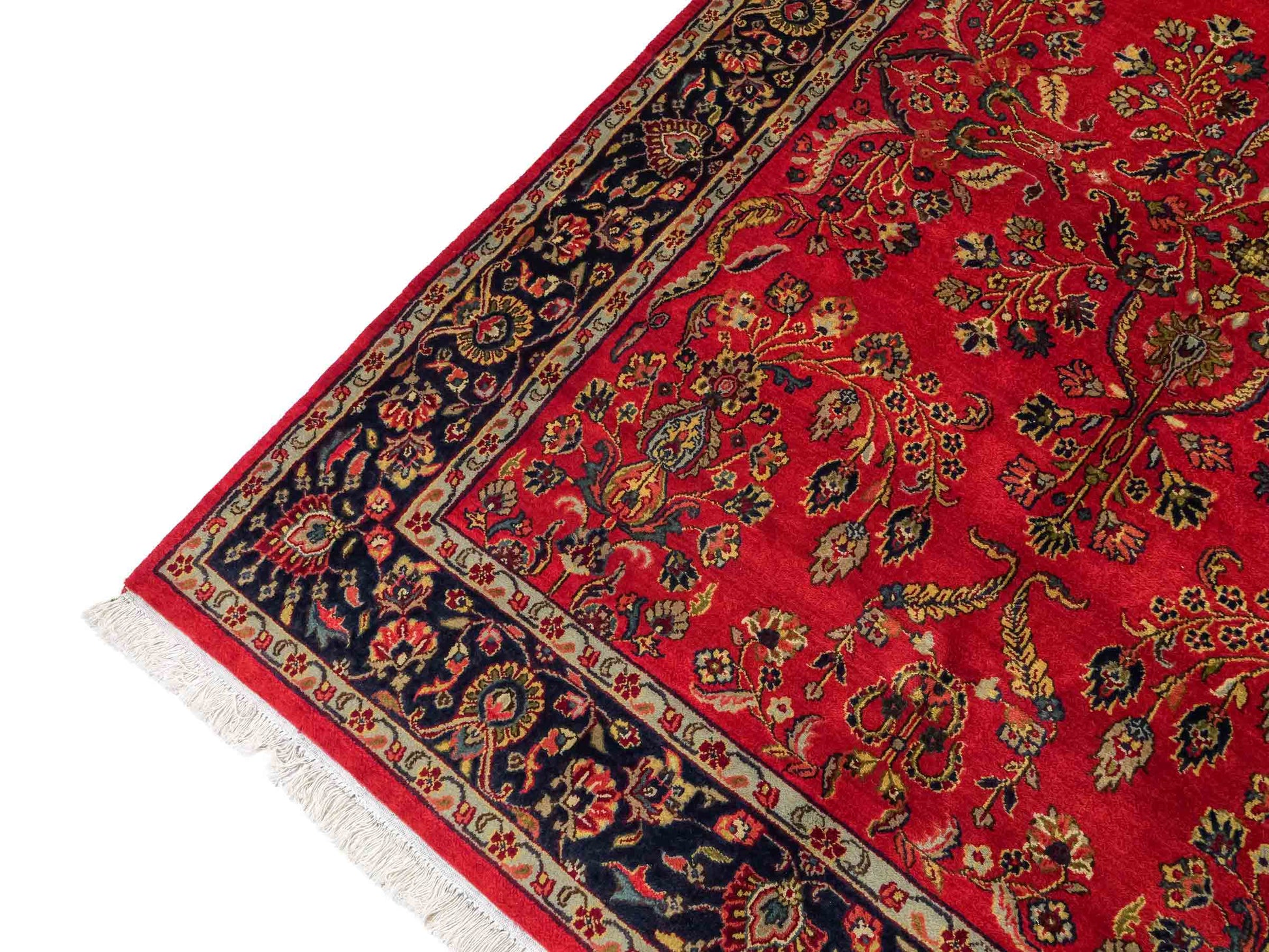 Handgeknüpfter, indischer Orientteppich mit Sarough Design von Khademi aus Wolle, rot. 215x154 cm. Verkauf durch Jupiter Intl.