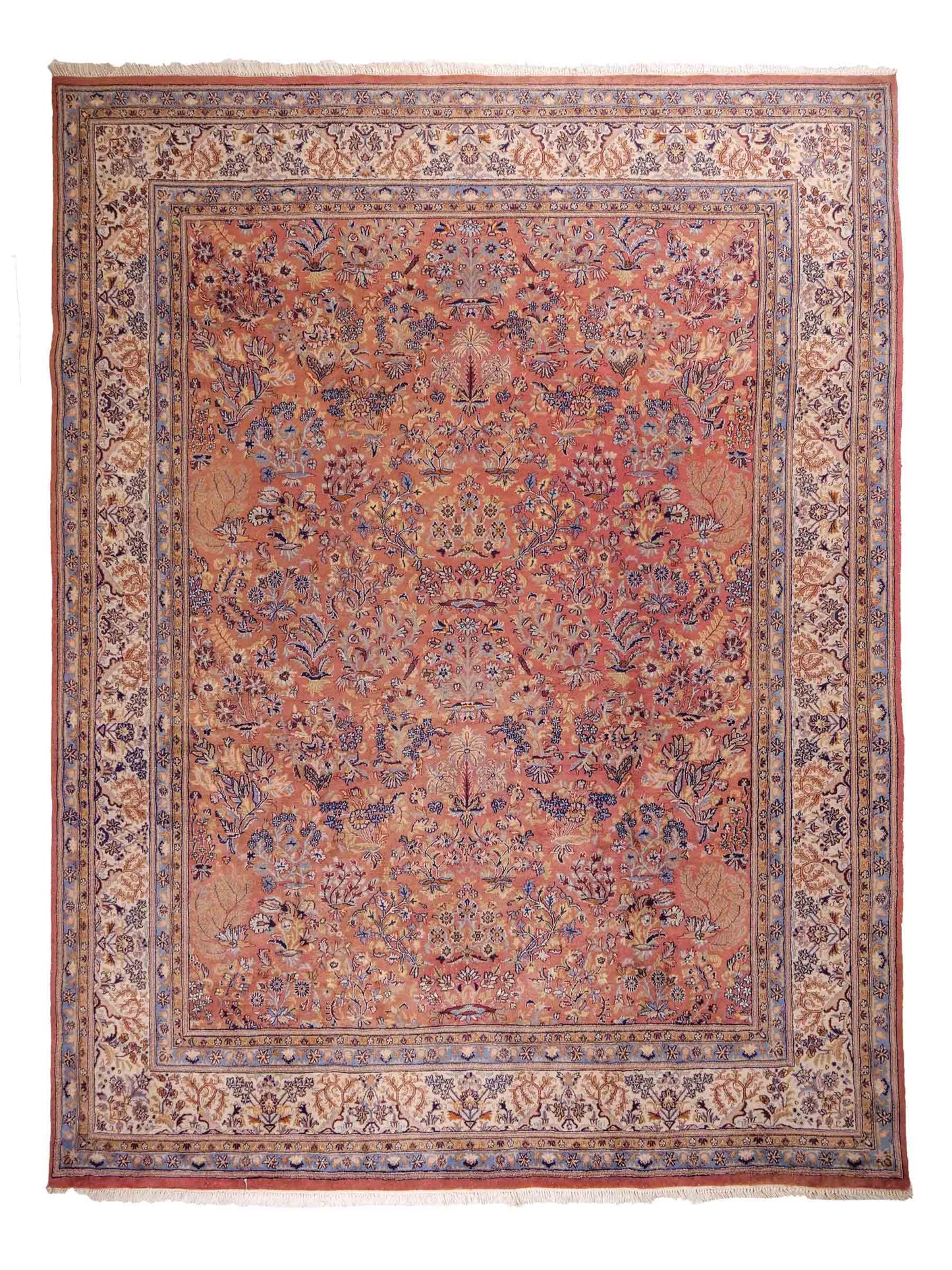 Sehr feiner, handgeknüpfter Indo Sarough Orientteppich aus Wolle von Khademi. Farbe: Rot, cremeweiß, blau. Größe: 295 x 240 cm. Vertrieb durch JUPITER Intl.