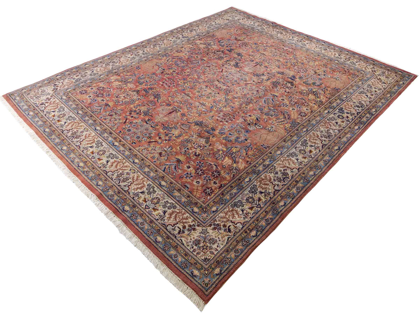 Sehr feiner, handgeknüpfter Indo Sarough Orientteppich aus Wolle von Khademi. Farbe: Rot, cremeweiß, blau. Größe: 295 x 240 cm. Vertrieb durch JUPITER Intl.