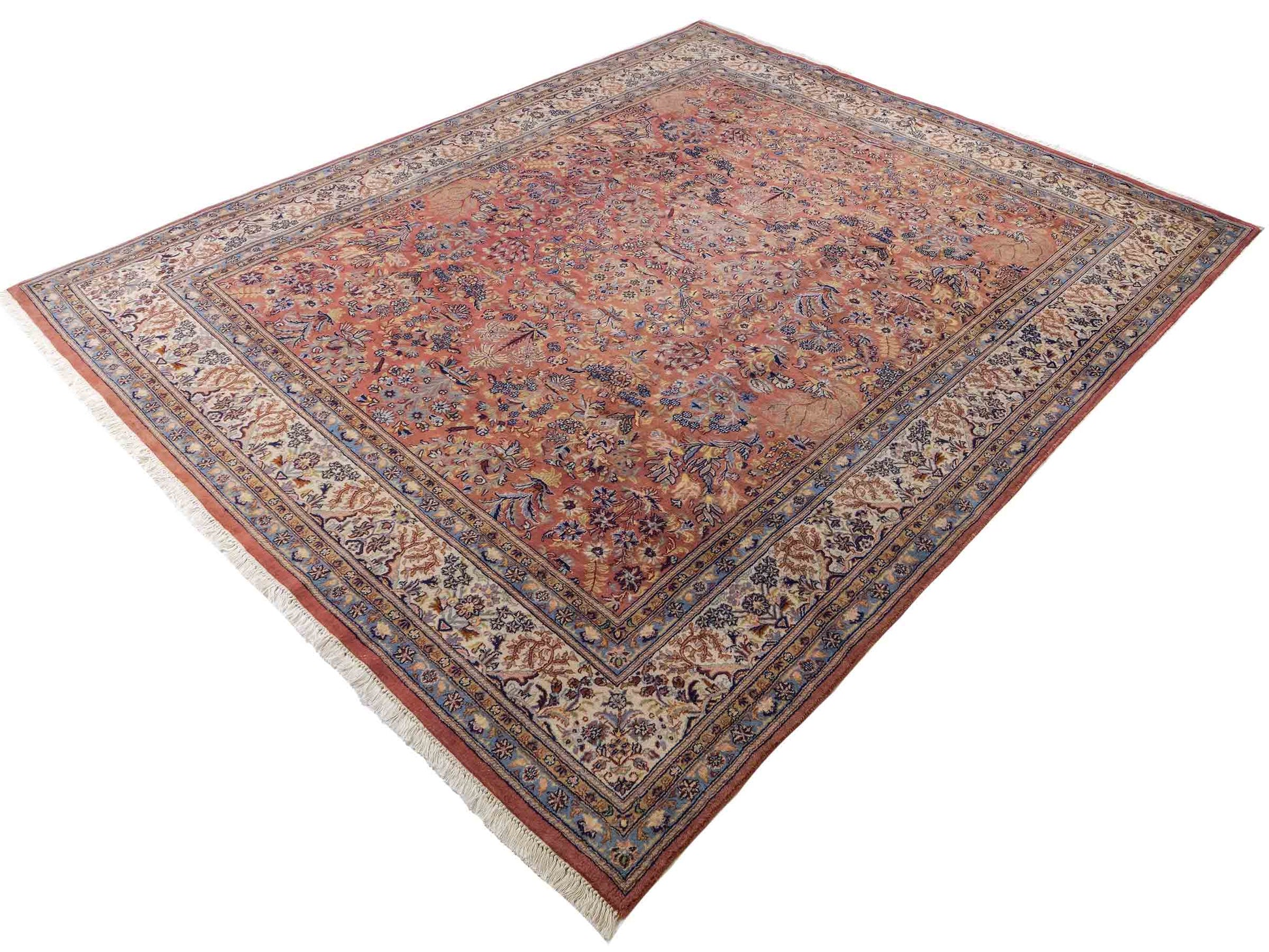 Sehr feiner, handgeknüpfter Indo Sarough Orientteppich aus Wolle von Khademi. Farbe: Rot, cremeweiß, blau. Größe: 295 x 240 cm. Vertrieb durch JUPITER Intl.