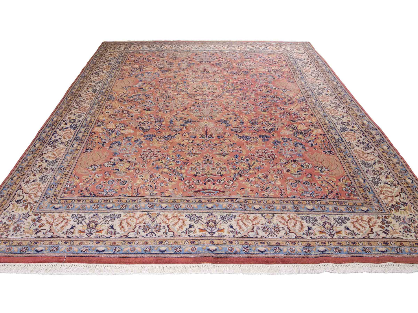Sehr feiner, handgeknüpfter Indo Sarough Orientteppich aus Wolle von Khademi. Farbe: Rot, cremeweiß, blau. Größe: 295 x 240 cm. Vertrieb durch JUPITER Intl.