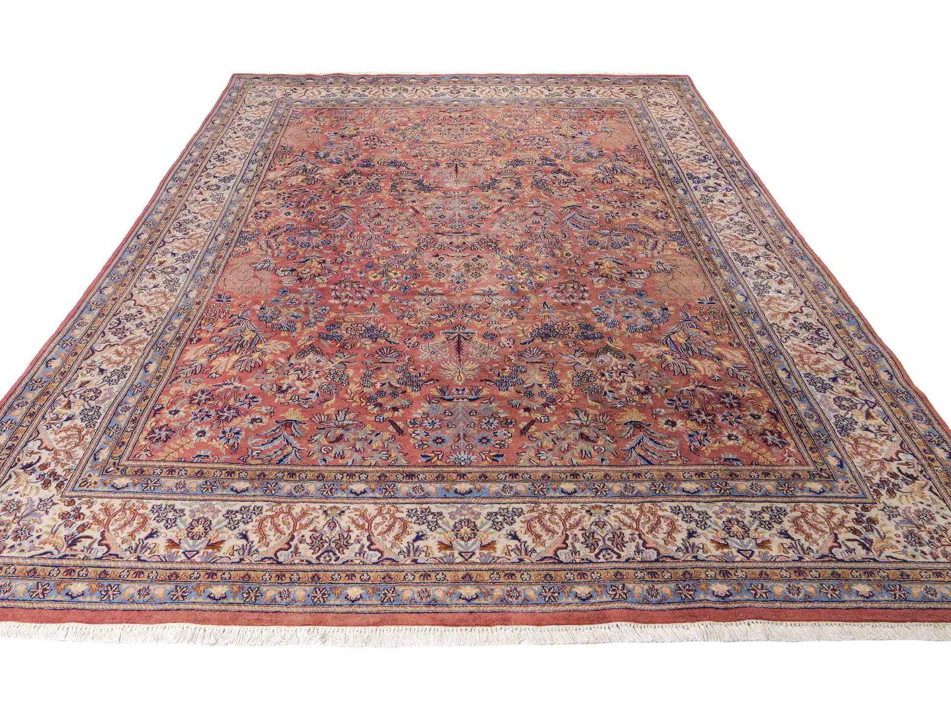 Sehr feiner, handgeknüpfter Indo Sarough Orientteppich aus Wolle von Khademi. Farbe: Rot, cremeweiß, blau. Größe: 295 x 240 cm. Vertrieb durch JUPITER Intl.