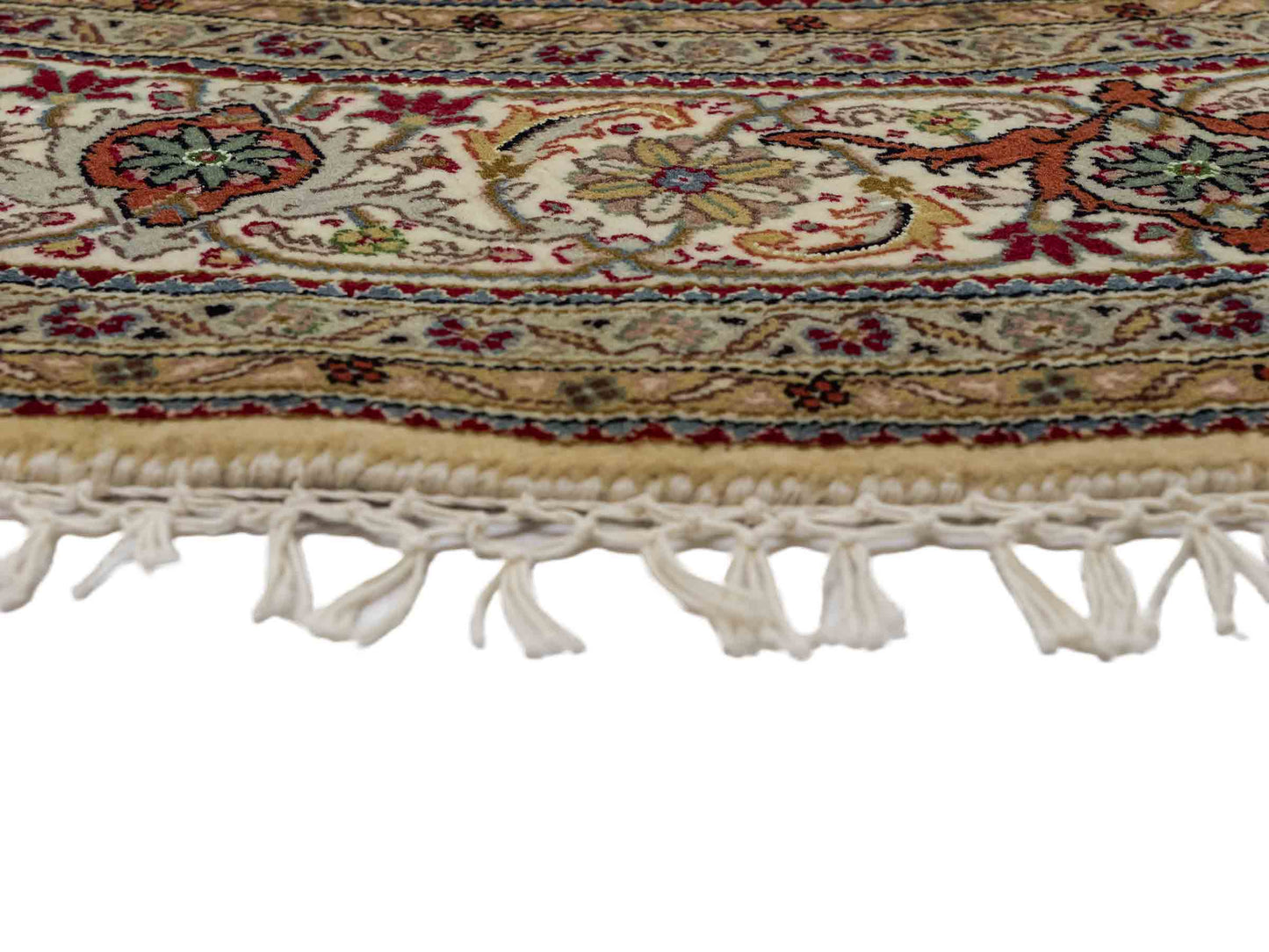 Sehr feiner, runder, handgeknüpfter Khademi Indo Täbriz Mahi aus Wolle, beige, creme und braun. 206x206 cm. Vertrieb durch Jupiter Intl.