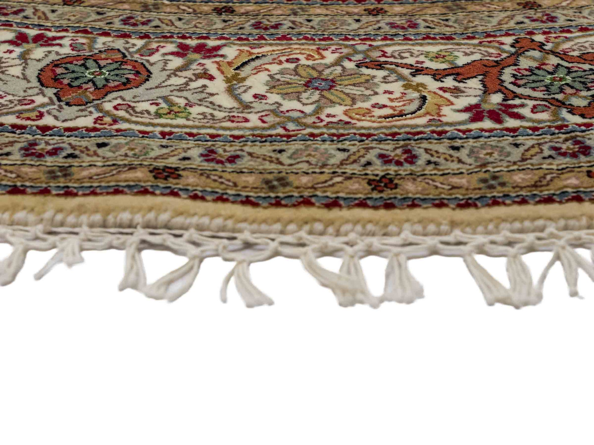 Sehr feiner, runder, handgeknüpfter Khademi Indo Täbriz Mahi aus Wolle, beige, creme und braun. 206x206 cm. Vertrieb durch Jupiter Intl.