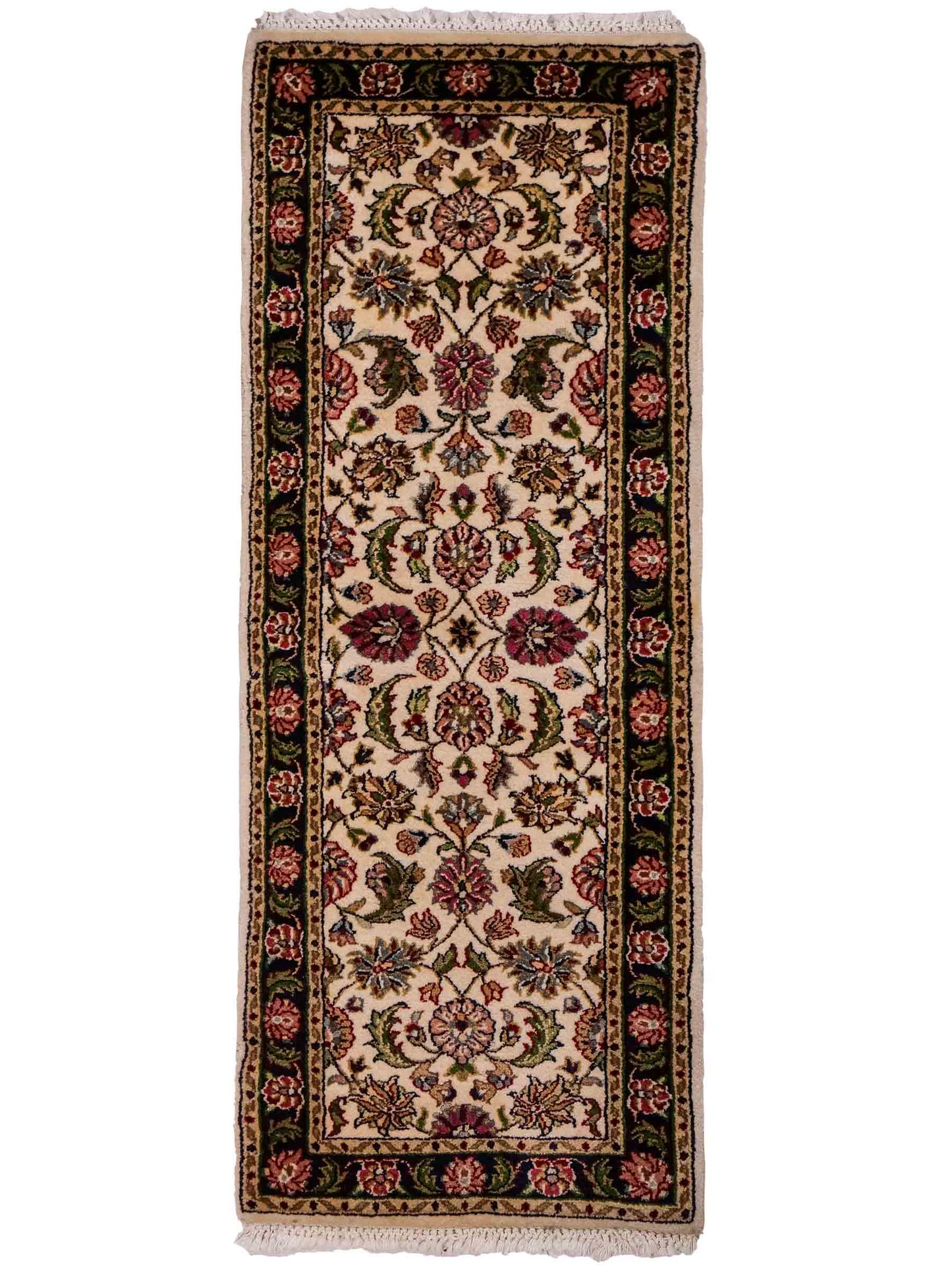 Feiner, handgeknüpfter Indo Täbriz Orientteppich aus Wolle von Khademi. Größe: 121 x 46 cm. Farbe: Cremeweiß, blau. Verkauf durch JUPITER Intl.