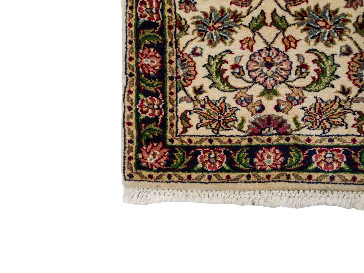 Feiner, handgeknüpfter Indo Täbriz Orientteppich aus Wolle von Khademi. Größe: 121 x 46 cm. Farbe: Cremeweiß, blau. Verkauf durch JUPITER Intl.