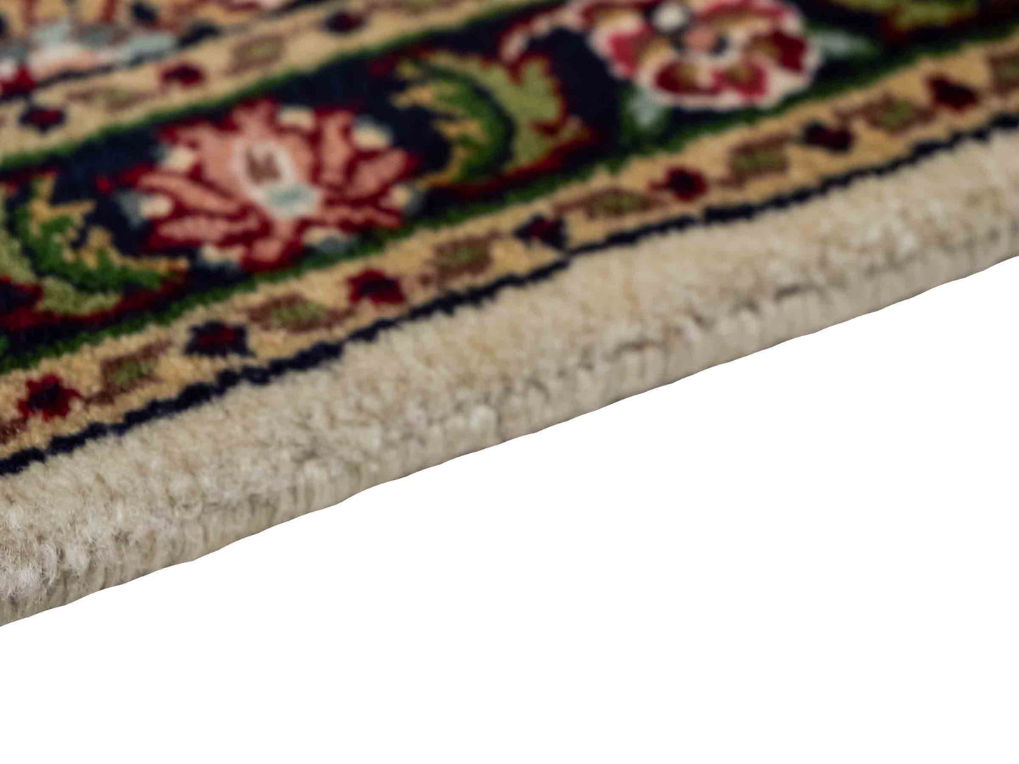 Feiner, handgeknüpfter Indo Täbriz Orientteppich aus Wolle von Khademi. Größe: 121 x 46 cm. Farbe: Cremeweiß, blau. Verkauf durch JUPITER Intl.