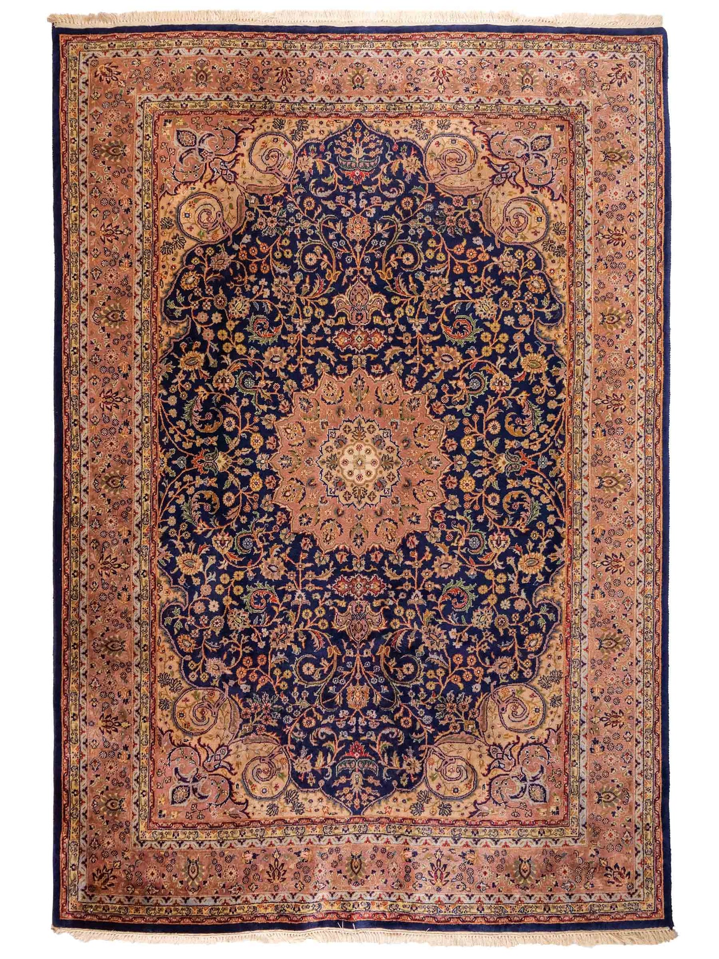 Feiner, handgeknüpfter Indo Täbriz Orientteppich aus Wolle von Khademi. Größe: 290 x 200 cm. Farbe: Blau, beige, braun. Verkauf durch JUPITER Intl.