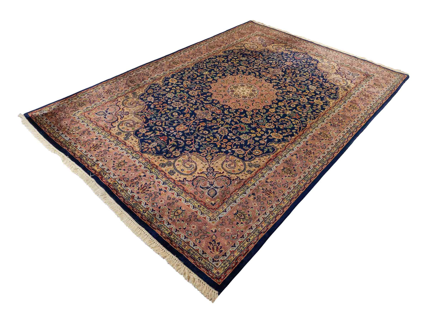 Feiner, handgeknüpfter Indo Täbriz Orientteppich aus Wolle von Khademi. Größe: 290 x 200 cm. Farbe: Blau, beige, braun. Verkauf durch JUPITER Intl.