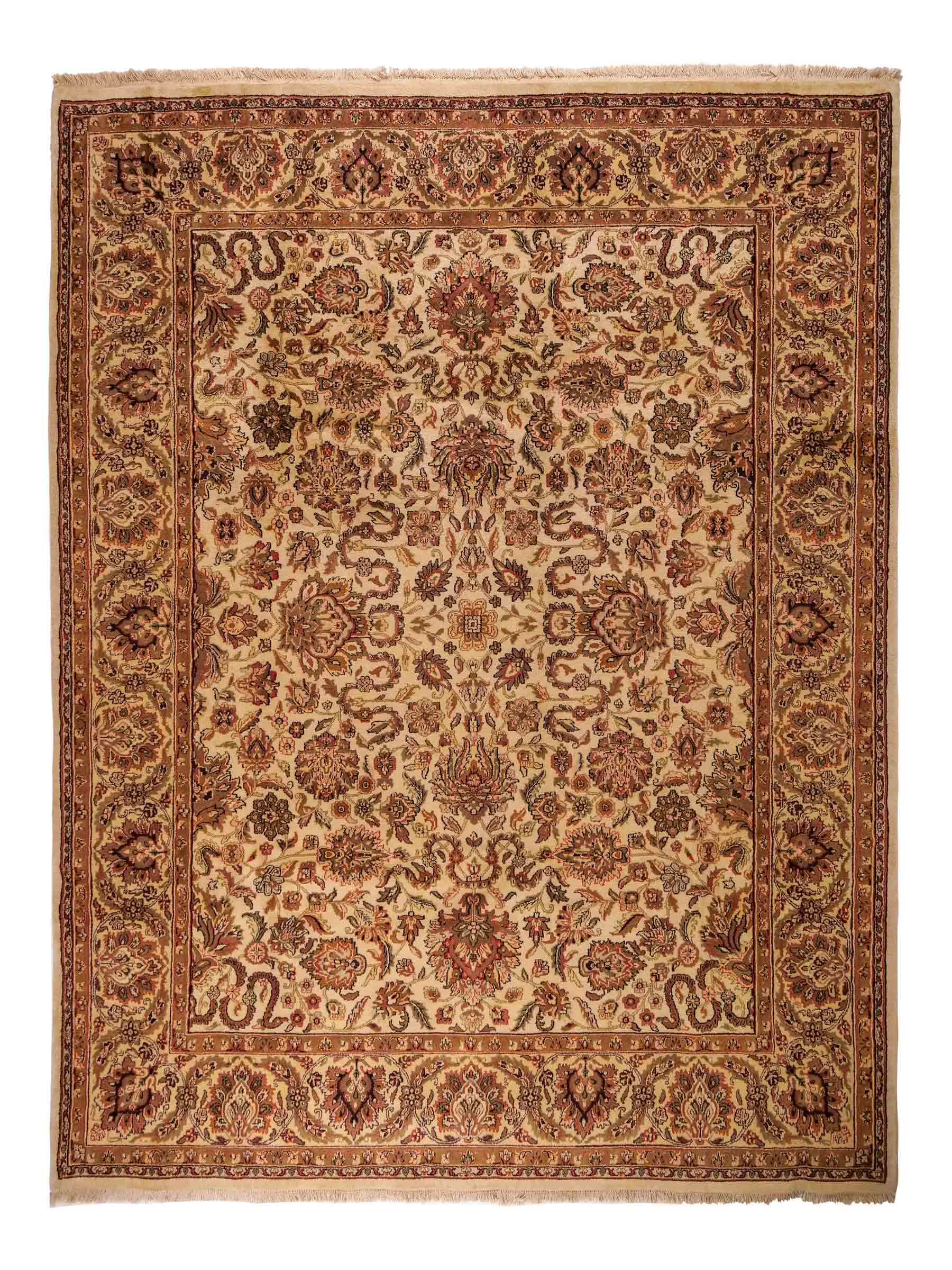 Feiner, handgeknüpfter Indo Täbriz Orientteppich aus Wolle von Khademi. Größe: 301 x 245 cm. Farbe: Cremeweiß, beige. Verkauf durch JUPITER Intl.