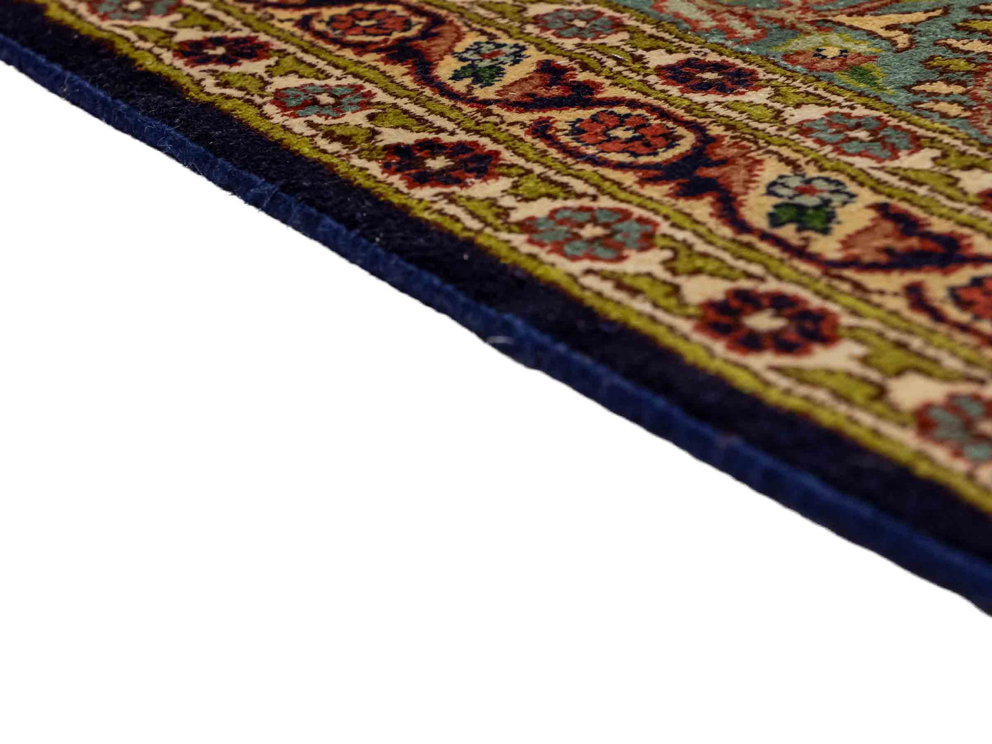 Sehr feiner, handgeknüpfter Kaschmir Seide Orientteppich von Khademi, blau, grün, multicolor. 311x303 cm. Verkauf durch Jupiter Intl.