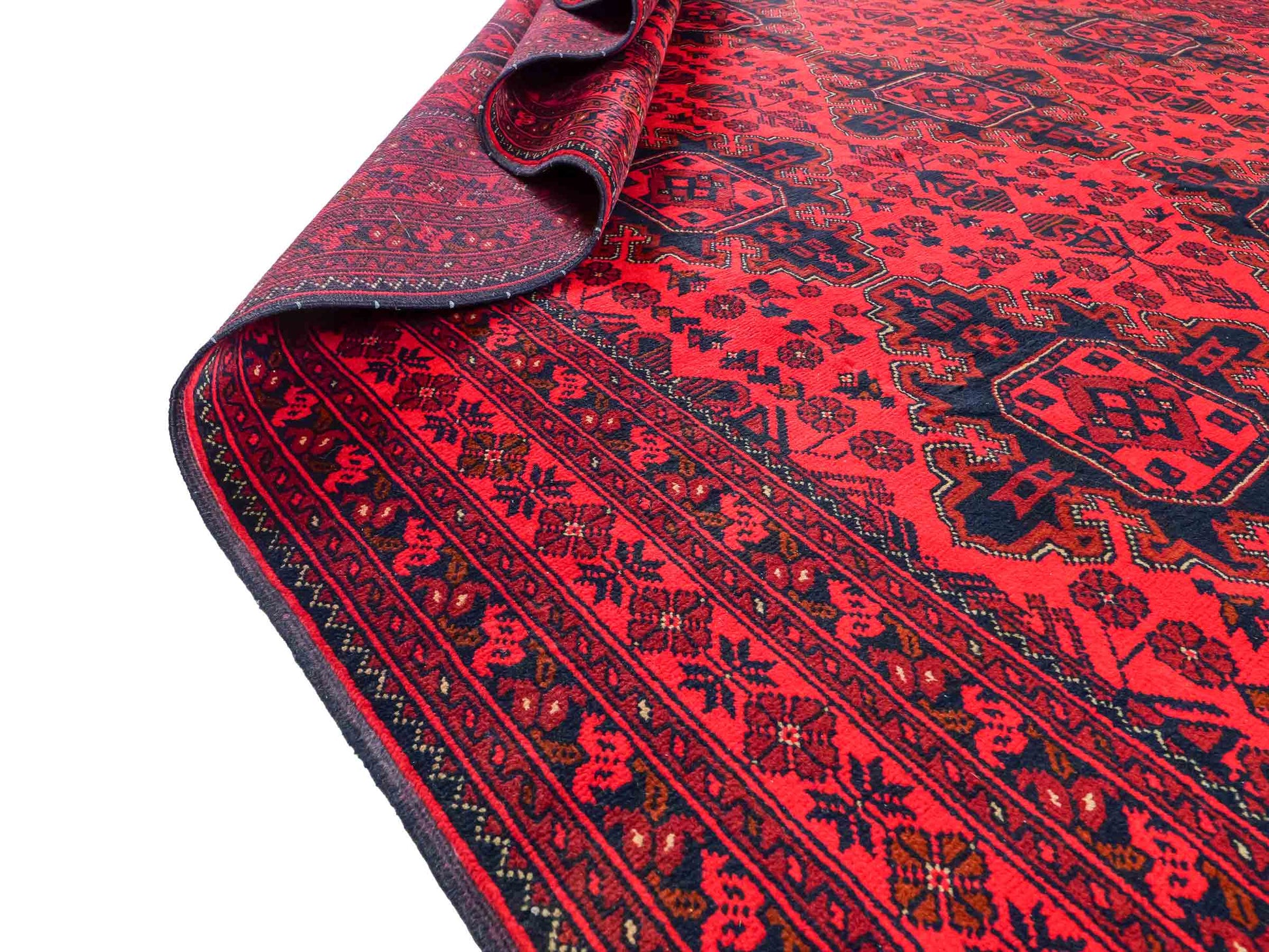 Feiner, handgeknüpfter Khal Mohammadi Orientteppich aus Wolle von Khademi. Größe: 290 x 197 cm. Farbe: Rot, blau. Verkauf durch JUPITER Intl.