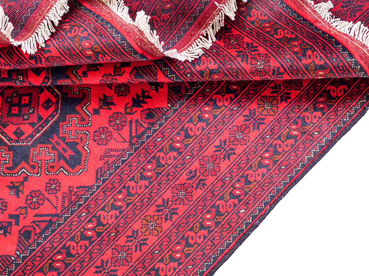 Feiner, handgeknüpfter Khal Mohammadi Orientteppich aus Wolle von Khademi. Größe: 290 x 197 cm. Farbe: Rot, blau. Verkauf durch JUPITER Intl.