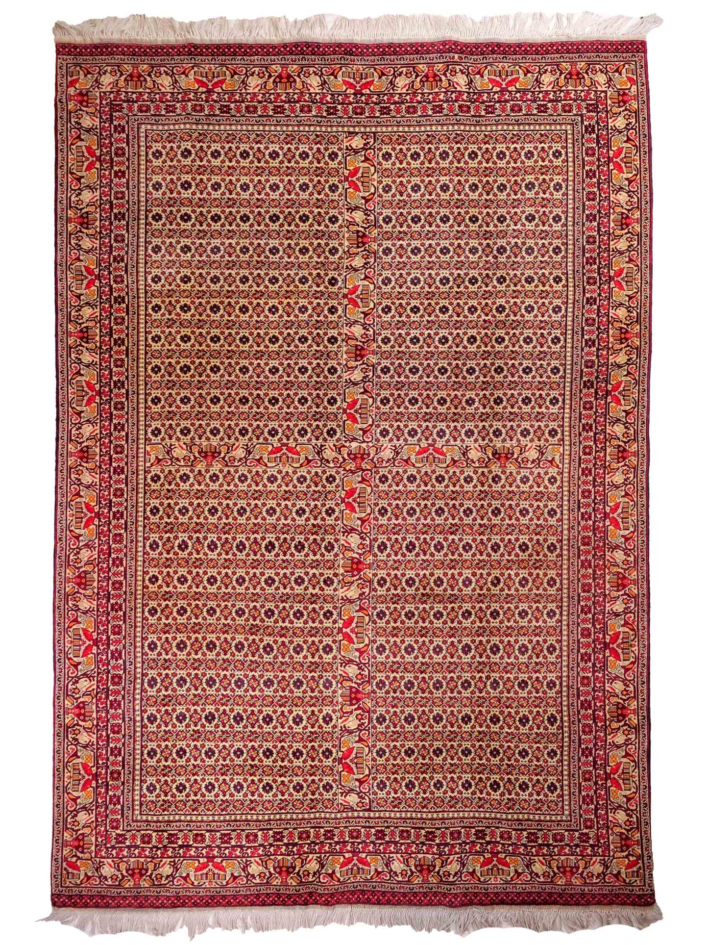 Feiner, handgeknüpfter Afghan Khal Mohammadi Orientteppich aus reiner Wolle mit Allover-Muster von Khademi. Größe: 300 x 205 cm. Farbe: Creme, rot. RB3-1J. Ursprung: Afghanistan. Verkauf durch JUPITER Intl.