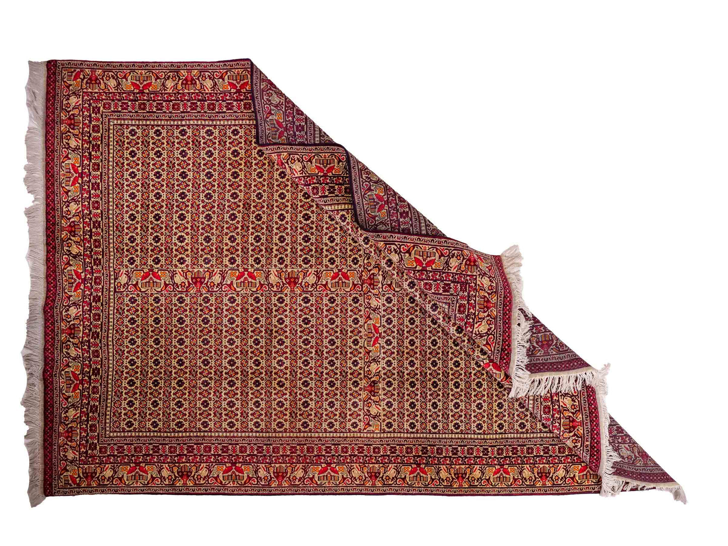 Feiner, handgeknüpfter Afghan Khal Mohammadi Orientteppich aus reiner Wolle mit Allover-Muster von Khademi. Größe: 300 x 205 cm. Farbe: Creme, rot. RB3-1J. Ursprung: Afghanistan. Verkauf durch JUPITER Intl.