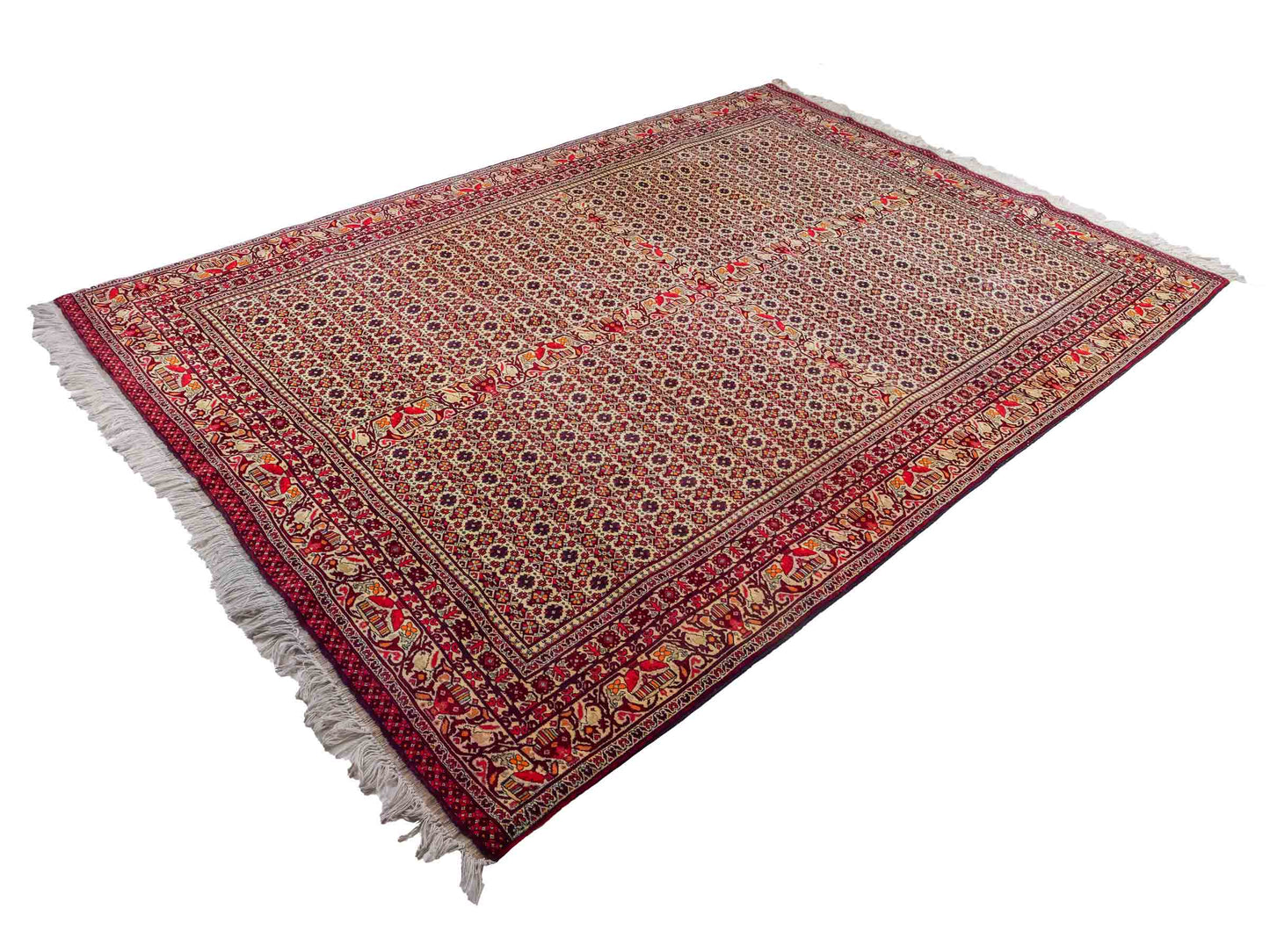 Feiner, handgeknüpfter Afghan Khal Mohammadi Orientteppich aus reiner Wolle mit Allover-Muster von Khademi. Größe: 300 x 205 cm. Farbe: Creme, rot. RB3-1J. Ursprung: Afghanistan. Verkauf durch JUPITER Intl.