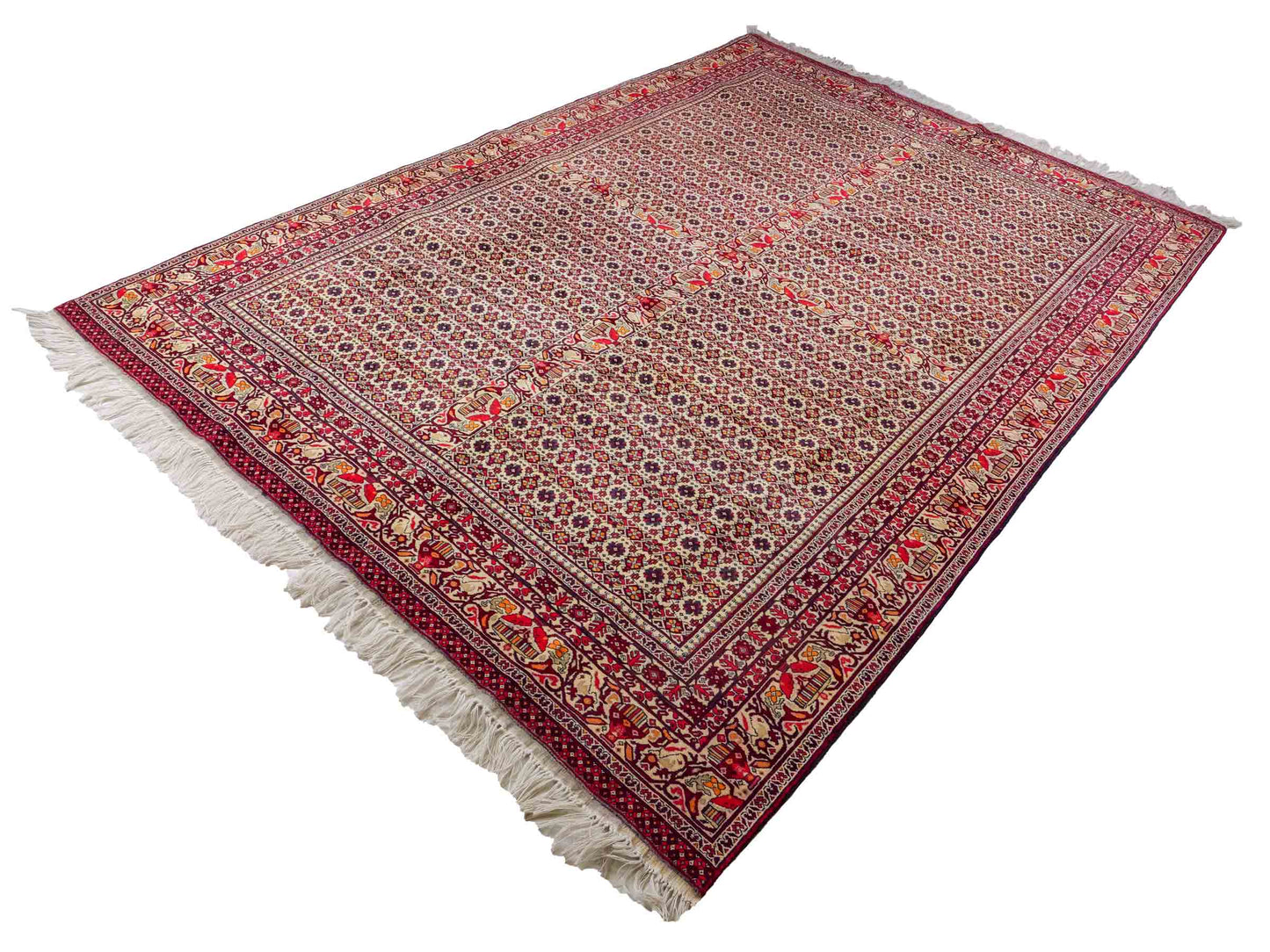 Feiner, handgeknüpfter Afghan Khal Mohammadi Orientteppich aus reiner Wolle mit Allover-Muster von Khademi. Größe: 300 x 205 cm. Farbe: Creme, rot. RB3-1J. Ursprung: Afghanistan. Verkauf durch JUPITER Intl.