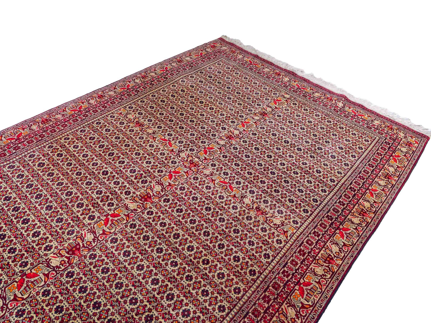 Feiner, handgeknüpfter Afghan Khal Mohammadi Orientteppich aus reiner Wolle mit Allover-Muster von Khademi. Größe: 300 x 205 cm. Farbe: Creme, rot. RB3-1J. Ursprung: Afghanistan. Verkauf durch JUPITER Intl.