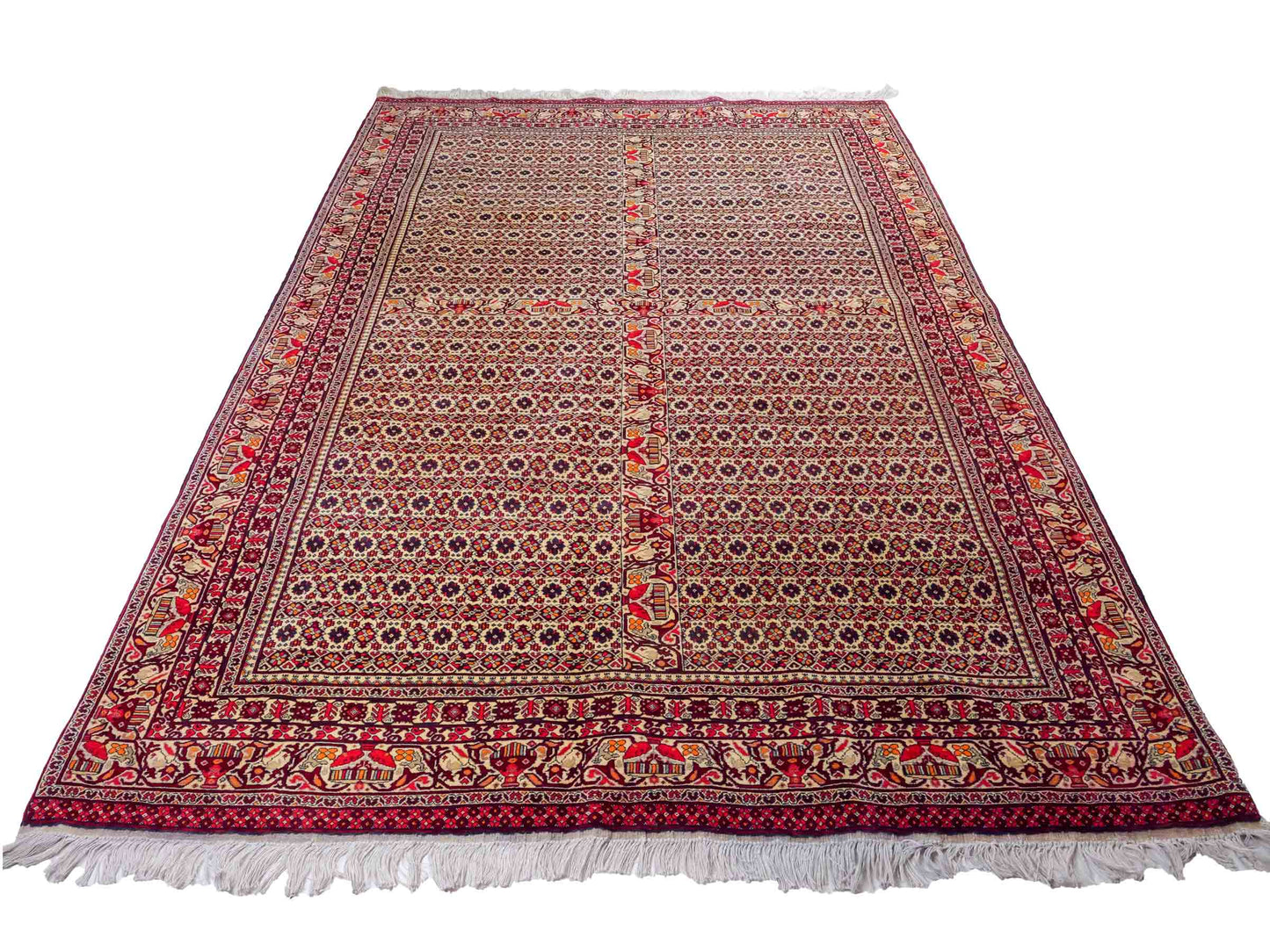 Feiner, handgeknüpfter Afghan Khal Mohammadi Orientteppich aus reiner Wolle mit Allover-Muster von Khademi. Größe: 300 x 205 cm. Farbe: Creme, rot. RB3-1J. Ursprung: Afghanistan. Verkauf durch JUPITER Intl.