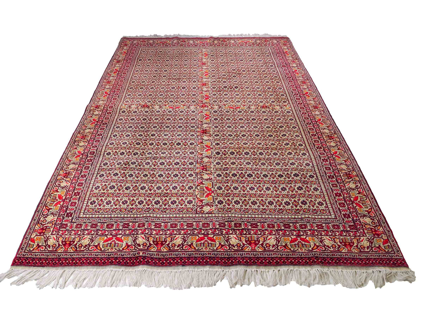 Feiner, handgeknüpfter Afghan Khal Mohammadi Orientteppich aus reiner Wolle mit Allover-Muster von Khademi. Größe: 300 x 205 cm. Farbe: Creme, rot. RB3-1J. Ursprung: Afghanistan. Verkauf durch JUPITER Intl.