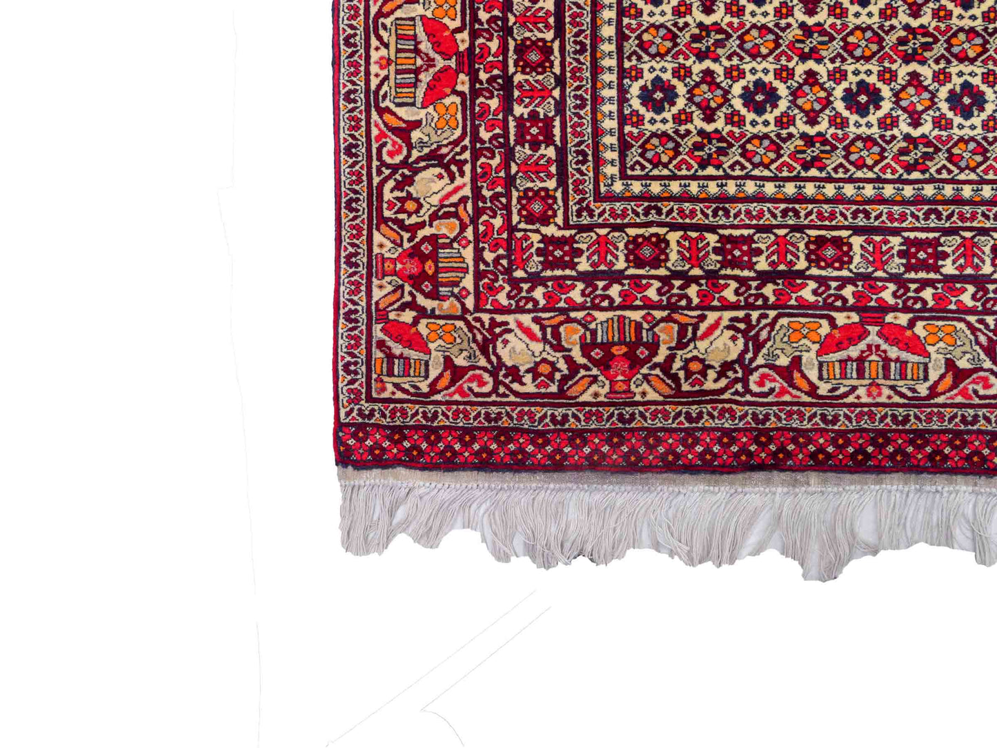 Feiner, handgeknüpfter Afghan Khal Mohammadi Orientteppich aus reiner Wolle mit Allover-Muster von Khademi. Größe: 300 x 205 cm. Farbe: Creme, rot. RB3-1J. Ursprung: Afghanistan. Verkauf durch JUPITER Intl.