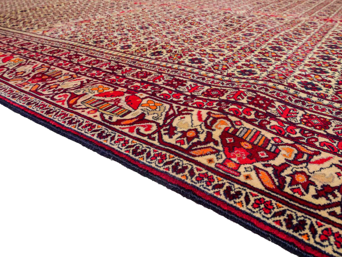 Feiner, handgeknüpfter Afghan Khal Mohammadi Orientteppich aus reiner Wolle mit Allover-Muster von Khademi. Größe: 300 x 205 cm. Farbe: Creme, rot. RB3-1J. Ursprung: Afghanistan. Verkauf durch JUPITER Intl.