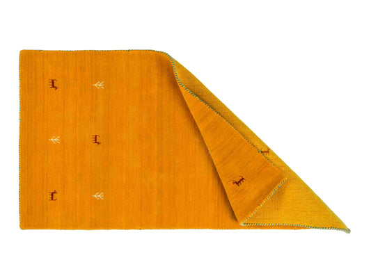 Moderner, Handloom Lori Gabbeh Orientteppich von Khademi aus Wolle, gelb. Geometrisches Nomaden-Design. Produziert in Indien. Größe: 151x84cm. Teppichnummer: KB4-1518. Verkauf durch Jupiter Intl.