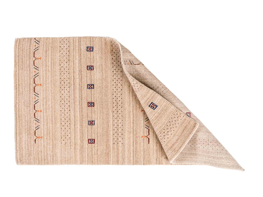 Moderner, Handloom Lori Orientteppich von Khademi aus Wolle, cremeweiß. Geometrisches Design. Produziert in Indien. Größe: 153x83cm. Teppichnummer: KB4-1529. Verkauf durch Jupiter Intl.