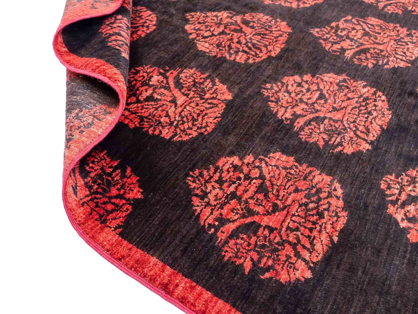 Handgeknüpfter, afghanischer, moderner Design Ziegler Orientteppich aus Wolle von Khademi. Größe: 180 x 127 cm. Farbe: Schwarz, rot. Verkauf durch JUPITER Intl.