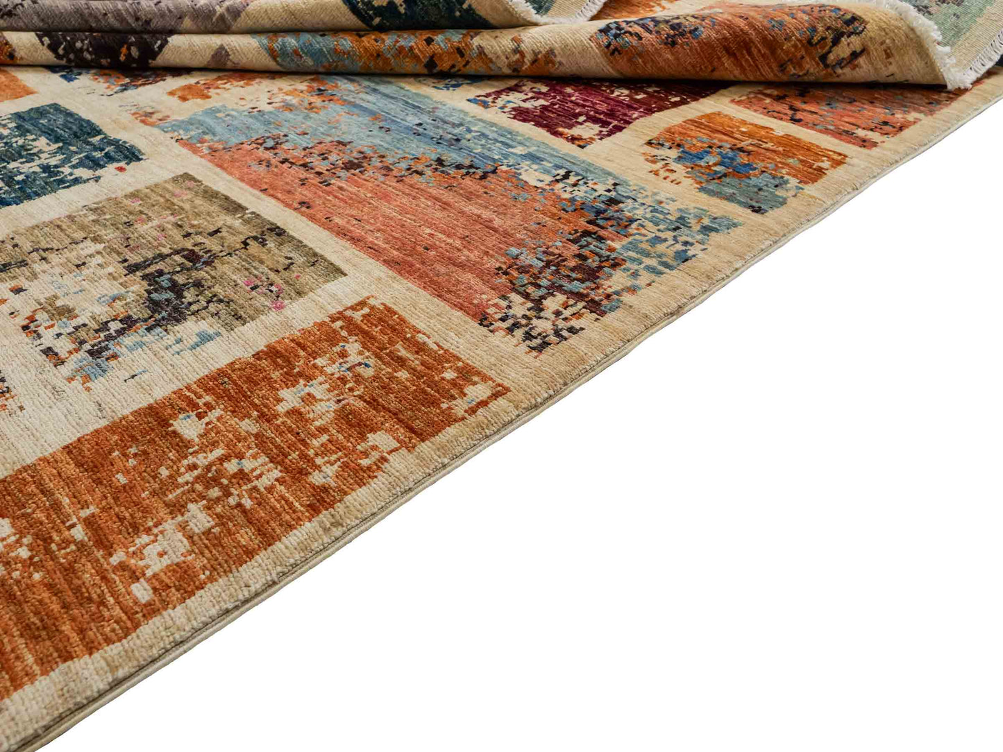Handgeknüpfter, afghanischer, moderner Design Ziegler Orientteppich aus Wolle von Khademi. Größe: 290 x 201 cm. Farbe: Cremeweiß, beige. Verkauf durch JUPITER Intl.