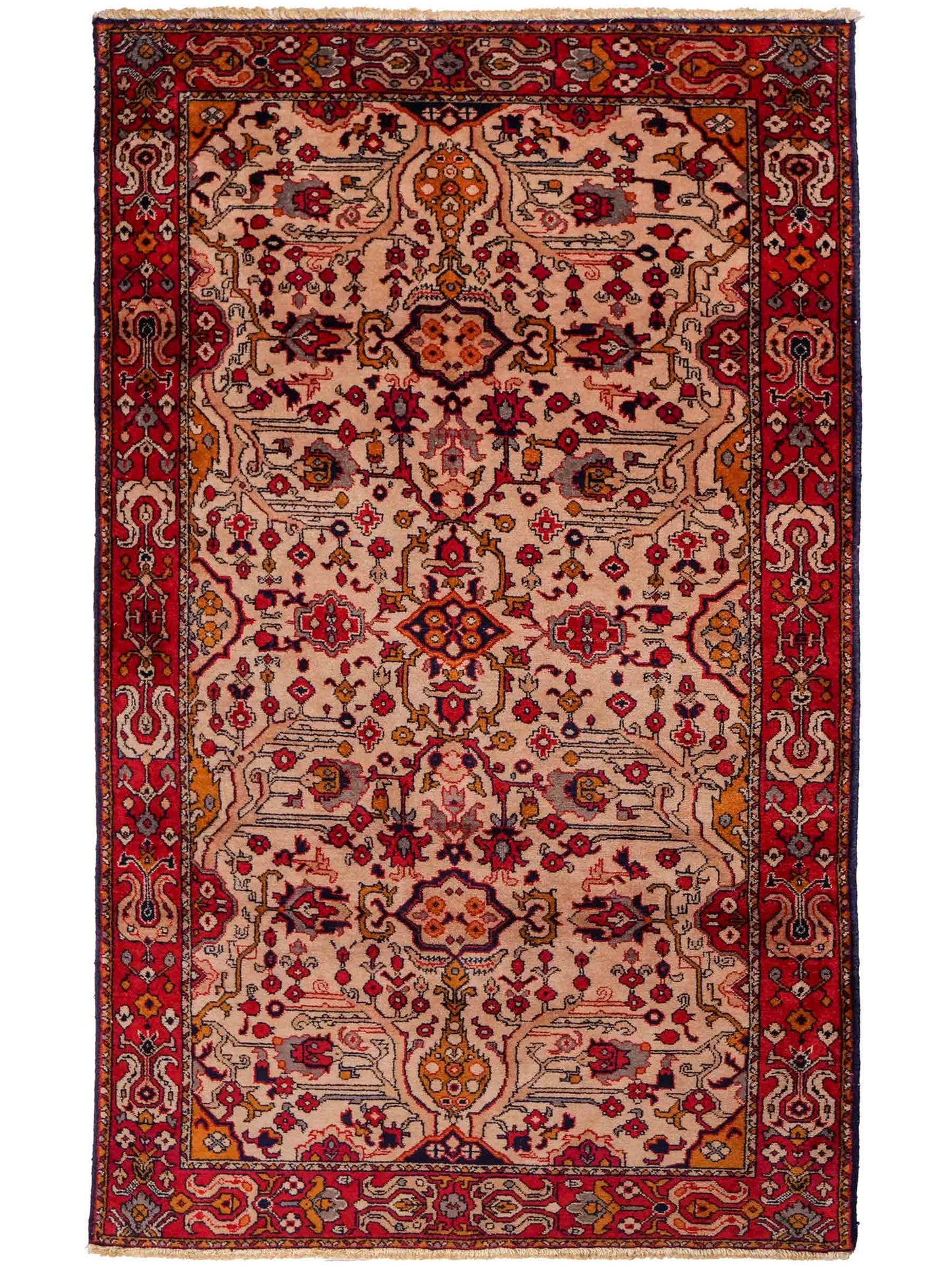 Handgeknüpfter, kaukasischer Orientteppich aus Wolle von Khademi. Größe: 182 x 126 cm. Farbe: Cremeweiß, rot. Verkauf durch JUPITER Intl.
