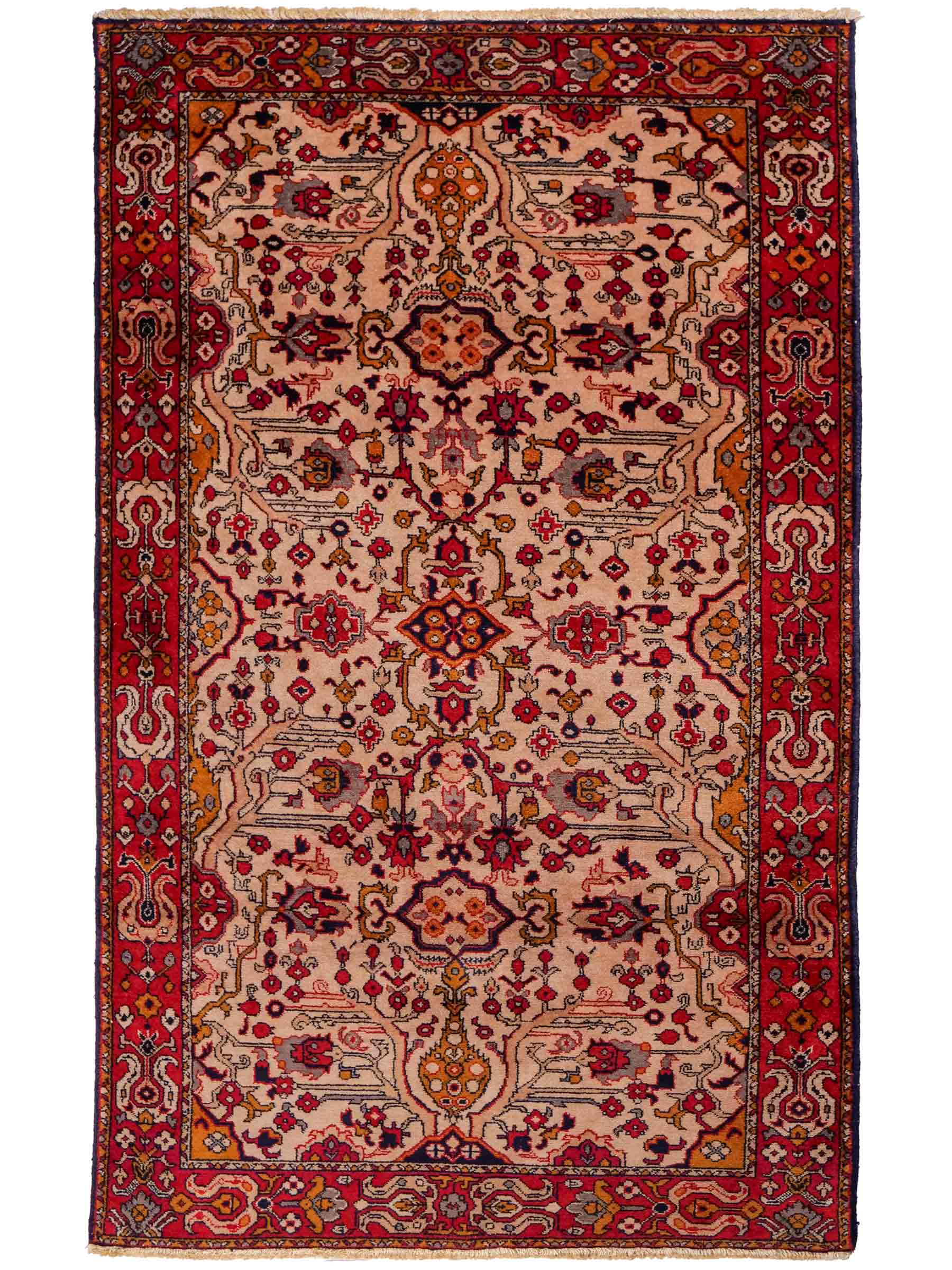 Handgeknüpfter, kaukasischer Orientteppich aus Wolle von Khademi. Größe: 182 x 126 cm. Farbe: Cremeweiß, rot. Verkauf durch JUPITER Intl.