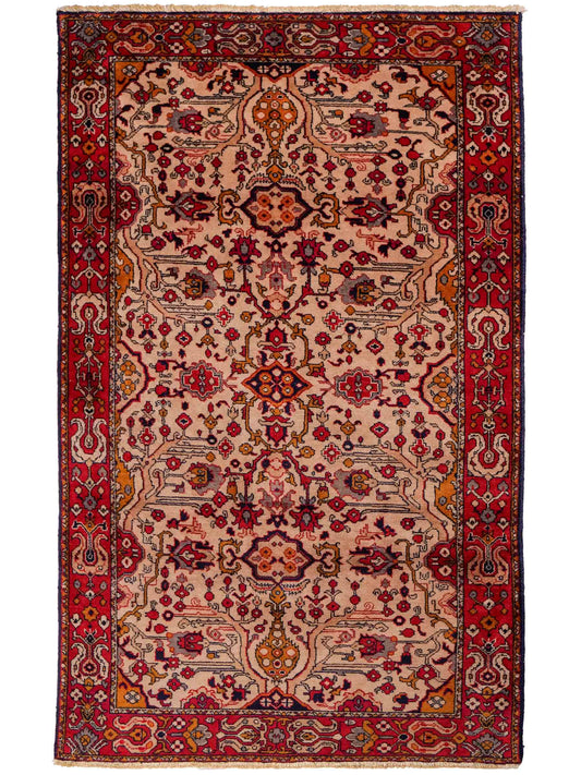 Handgeknüpfter, kaukasischer Orientteppich aus Wolle von Khademi. Größe: 182 x 126 cm. Farbe: Cremeweiß, rot. Verkauf durch JUPITER Intl.
