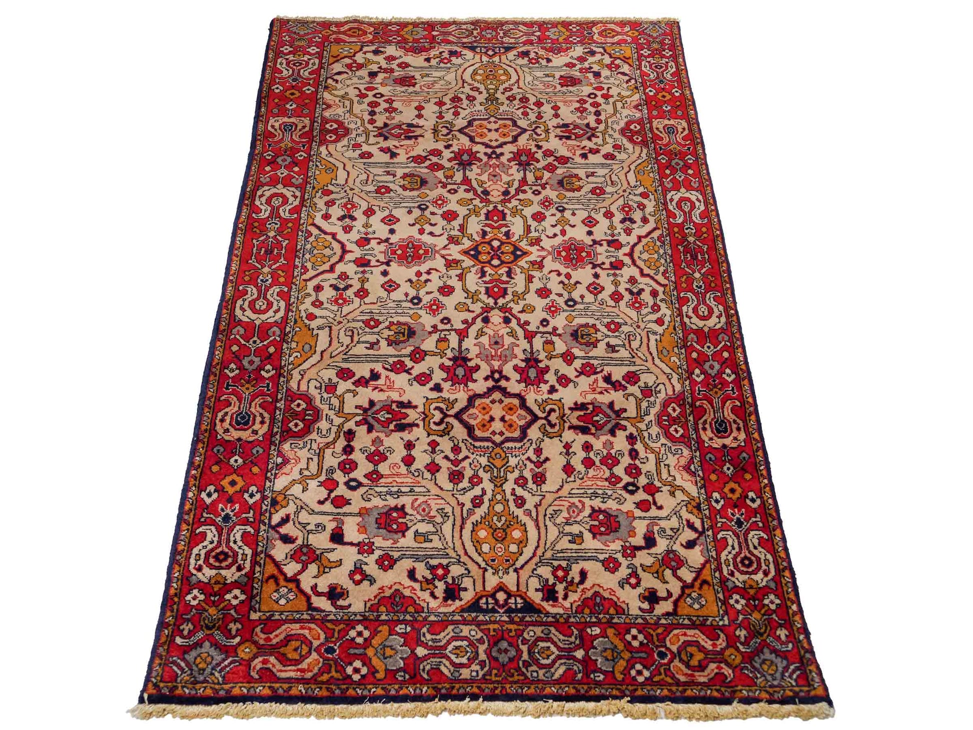Handgeknüpfter, kaukasischer Orientteppich aus Wolle von Khademi. Größe: 182 x 126 cm. Farbe: Cremeweiß, rot. Verkauf durch JUPITER Intl.