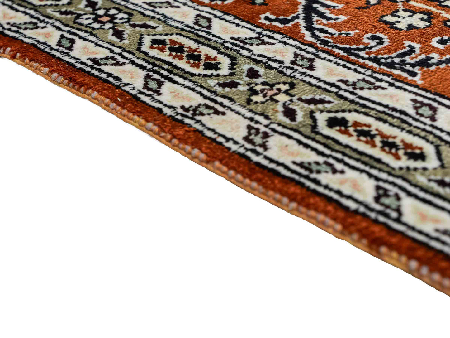 Feiner, handgeknüpfter, chinesischer Orientteppich mit Ghom Design aus Kunstseide, braun, multicolor. 268x181 cm. Verkauf durch Jupiter Intl.