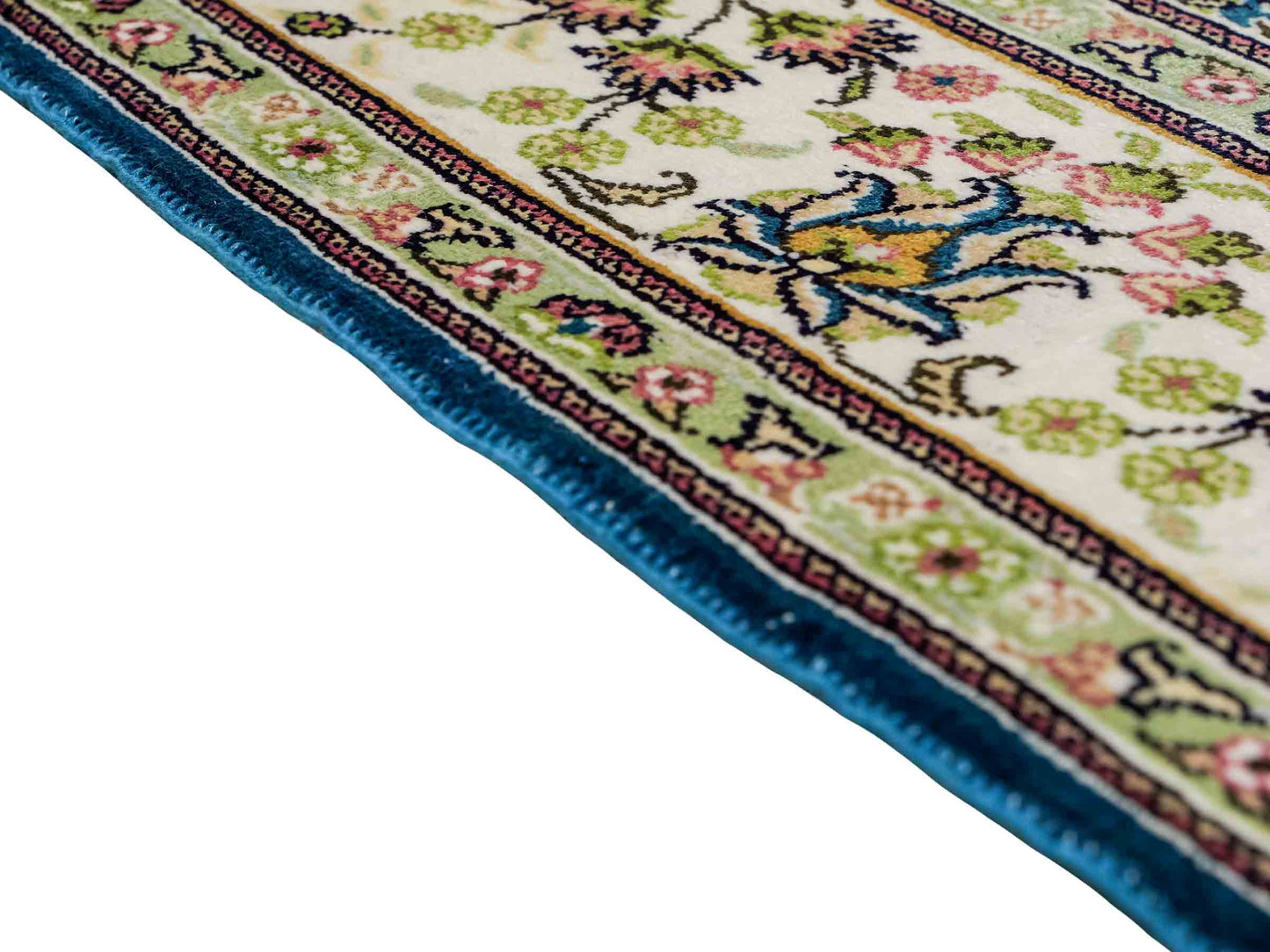 Feiner, handgeknüpfter, chinesischer Orientteppich mit Hereke Design aus Kunstseide, blau, creme, weiß. 242x155 cm. Verkauf durch Jupiter Intl.