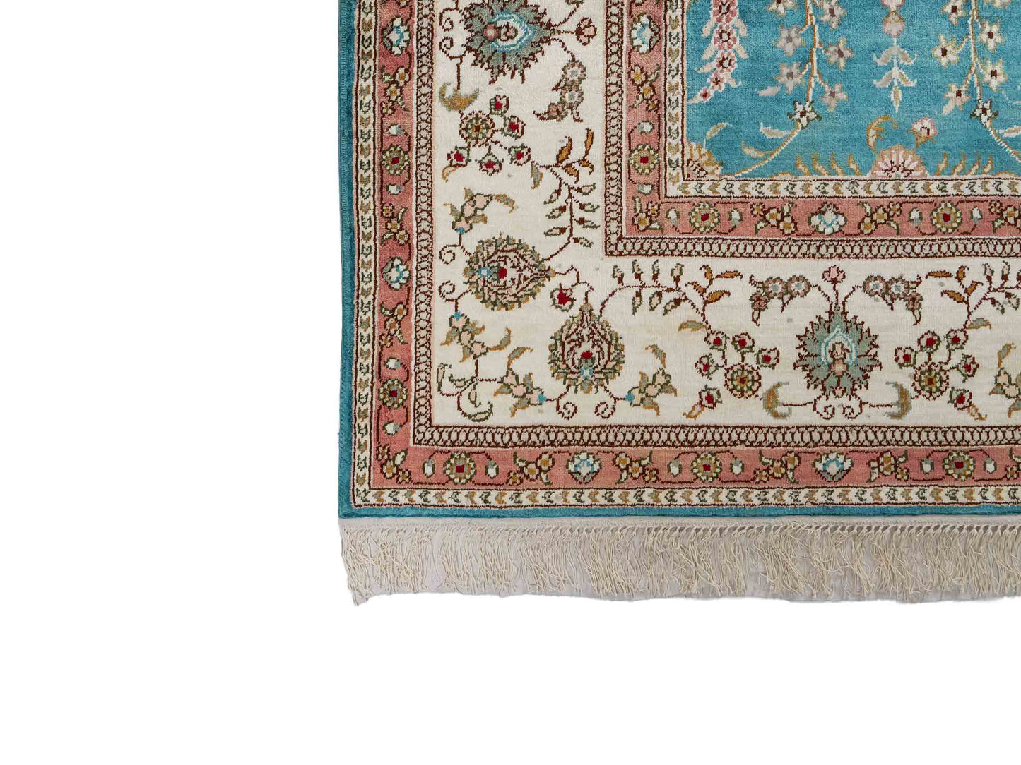 Feiner, handgeknüpfter, chinesischer Orientteppich mit Hereke Design aus Kunstseide, blau, weiß. 263x180 cm. Verkauf durch Jupiter Intl.