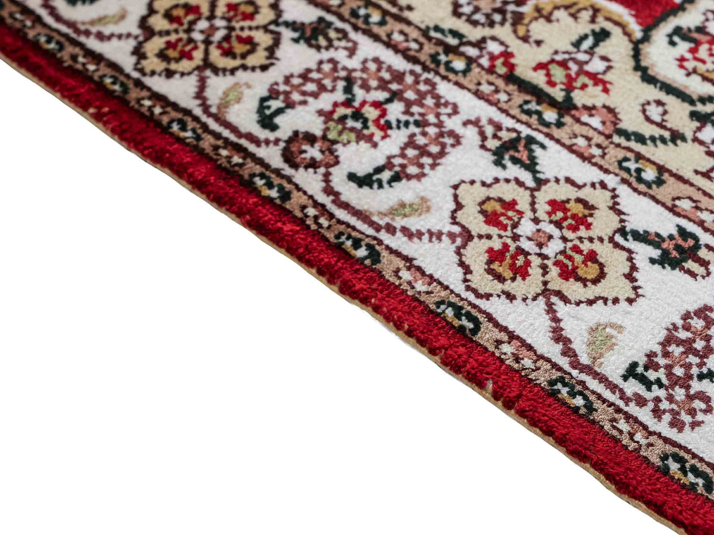 Feiner, handgeknüpfter, chinesischer Orientteppich mit Hereke Design aus Kunstseide, rot, weiß, creme. 91x62 cm. Verkauf durch Jupiter Intl.