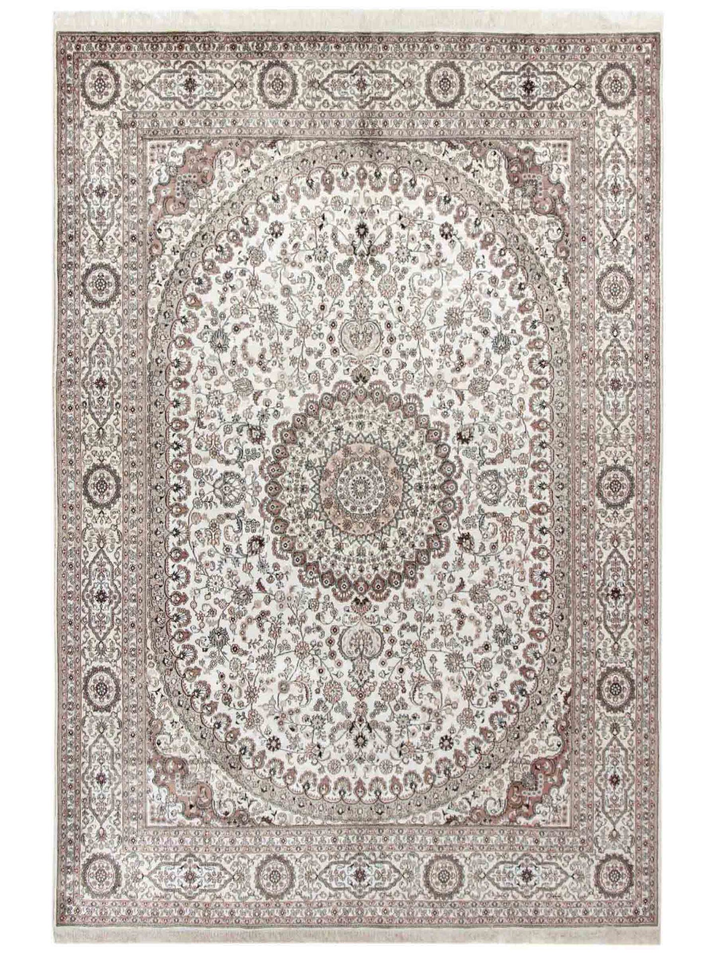 Feiner, handgeknüpfter, chinesischer Orientteppich mit Nain Design aus Kunstseide, creme, weiß. 352x269 cm. Verkauf durch Jupiter Intl.