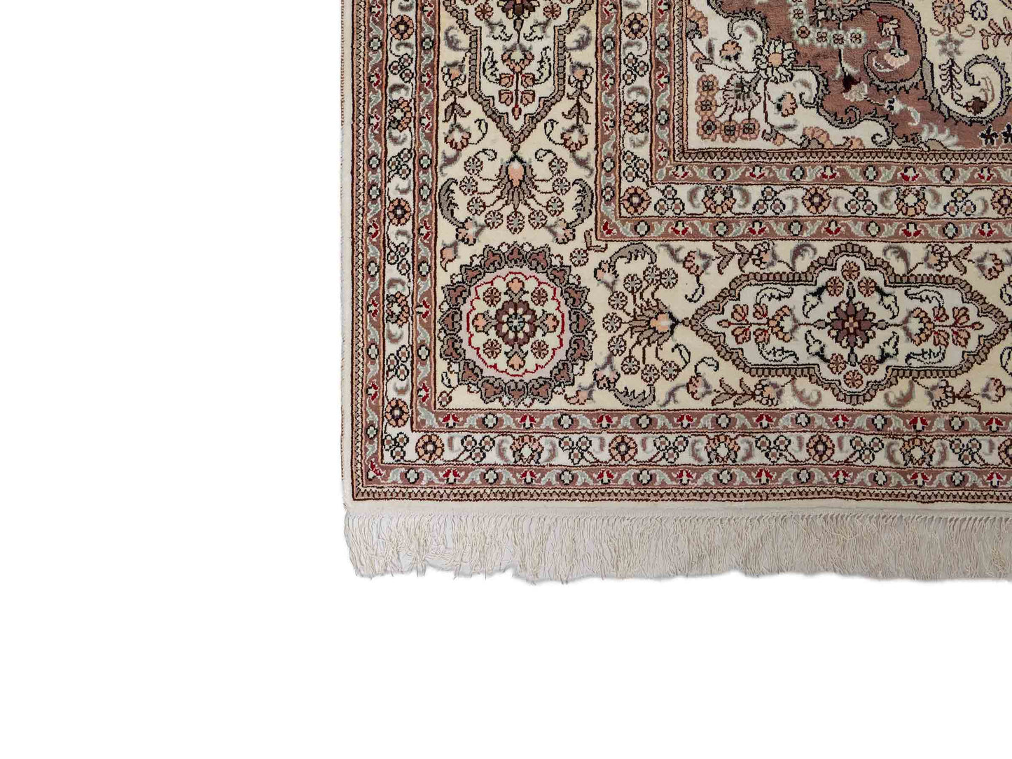 Feiner, handgeknüpfter, chinesischer Orientteppich mit Nain Design aus Kunstseide, creme, weiß. 352x269 cm. Verkauf durch Jupiter Intl.
