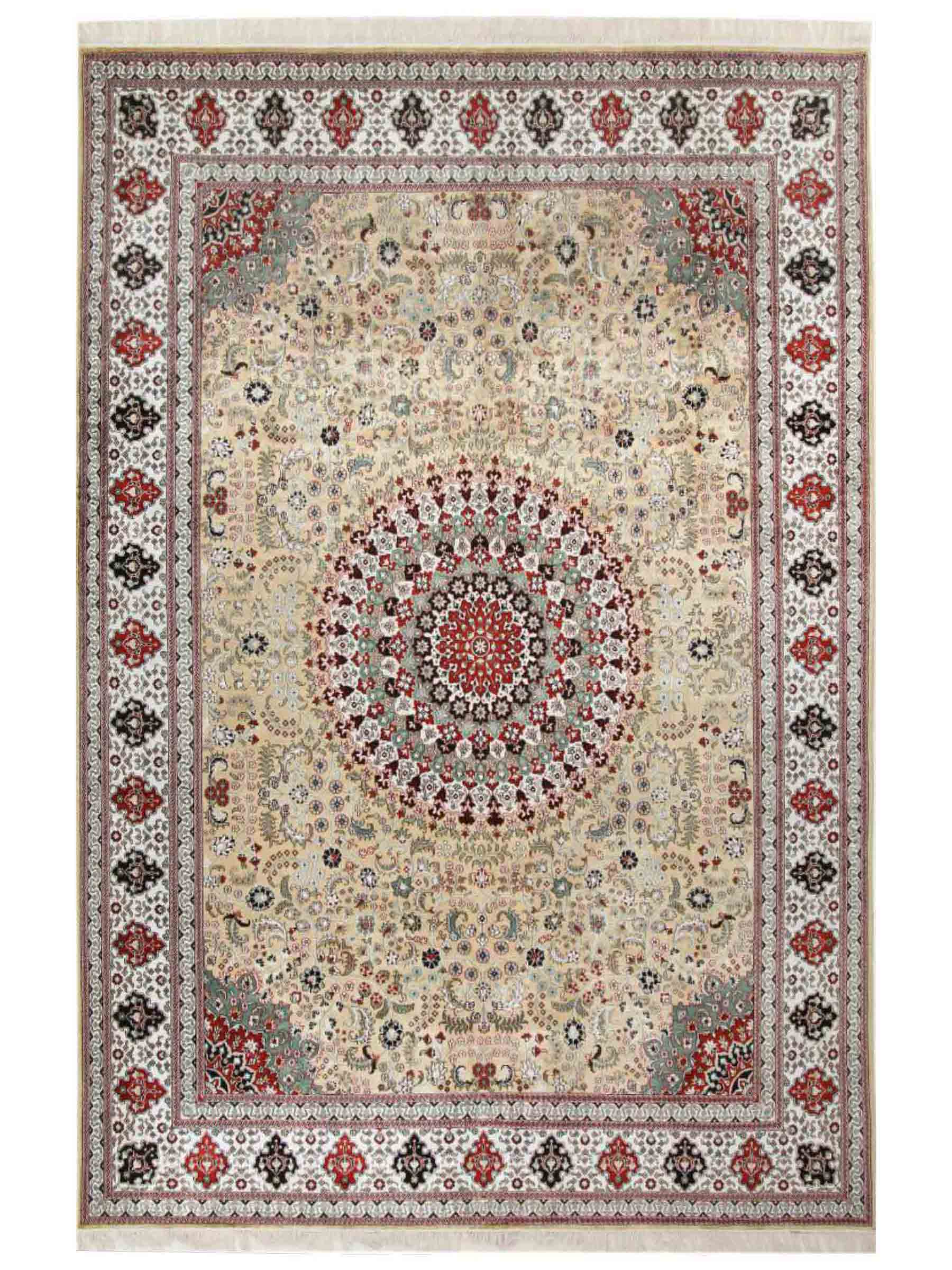Feiner, handgeknüpfter, chinesischer Orientteppich mit Nain Design aus Kunstseide, gelb, creme, weiß. 373x275 cm. Verkauf durch Jupiter Intl.