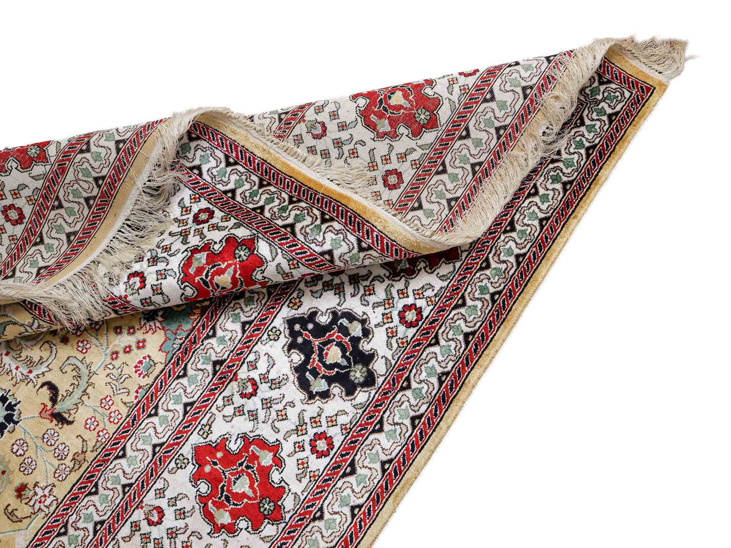Feiner, handgeknüpfter, chinesischer Orientteppich mit Nain Design aus Kunstseide, gelb, creme, weiß. 373x275 cm. Verkauf durch Jupiter Intl.